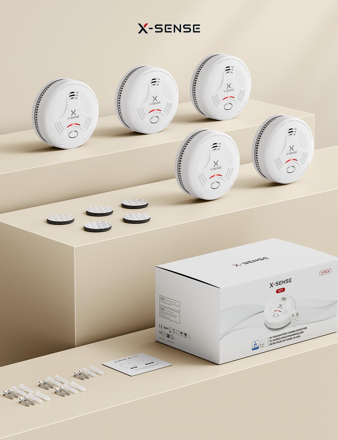 X-Sense Rauchmelder mit 10 Jahre Batterie und Magnethalterung, Feuermelder, TÜV Rheinland-Zertifiziert