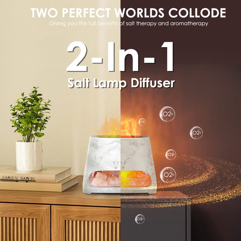2-in-1 Aroma Diffuser & Salt Range Pakistan Light, Flame Effect for Essential Oils, Humidifier with 3 Brightness, 150 ml