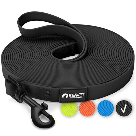 Schleppleine für Hunde 5 Meter, Schwarz I Robuste & wasserfeste Hundeleine lang I Übungsleine mit Griff