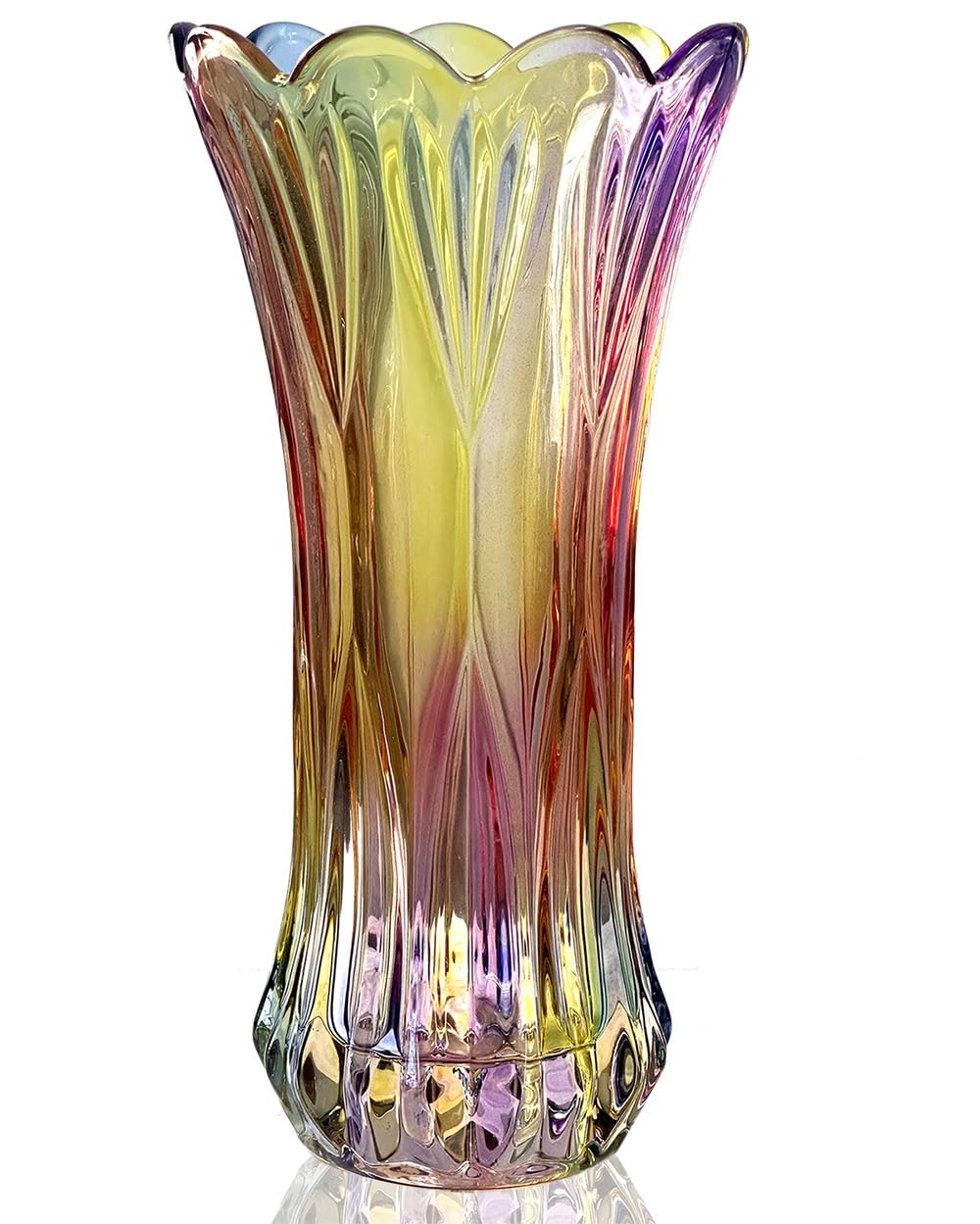 Black Grey Vase, Flower Vase, Large Tall Glass Vases for Decoration, Aesthetic, Large Glass Vase with Ribbed Texture, Modern Living Room, Black Art Decoration