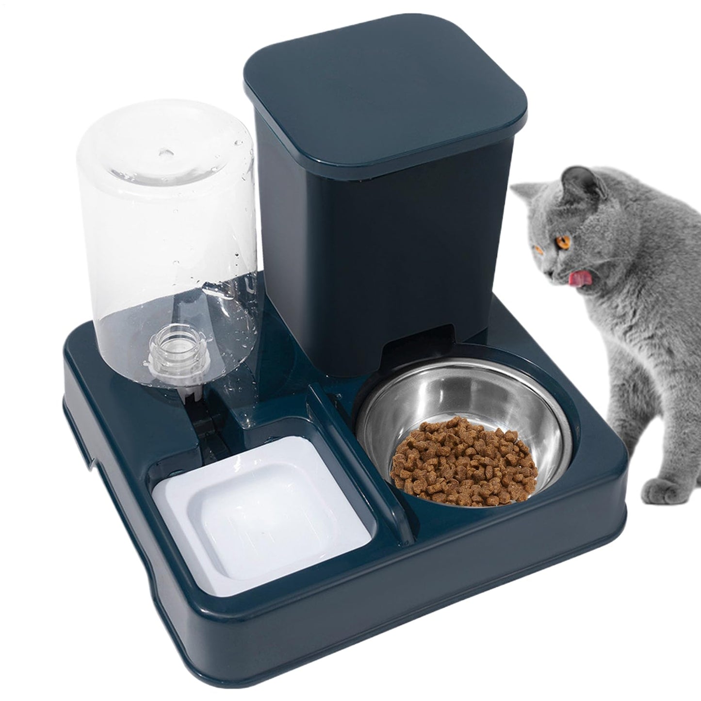 Bomefoi Automatic 2-in-1 Cat Feeder, Feeding and Drinker for Pet Food, Non-Slip Automatic Drinking Bottle