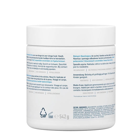 CeraVe Feuchtigkeitscreme für Körper und Gesicht, Creme for trockene bis sehr trockene Haut, Mit Hyaluron and 3 essentiellen Ceramiden, Auch bei Neurodermite and für Allergiker, 542 g