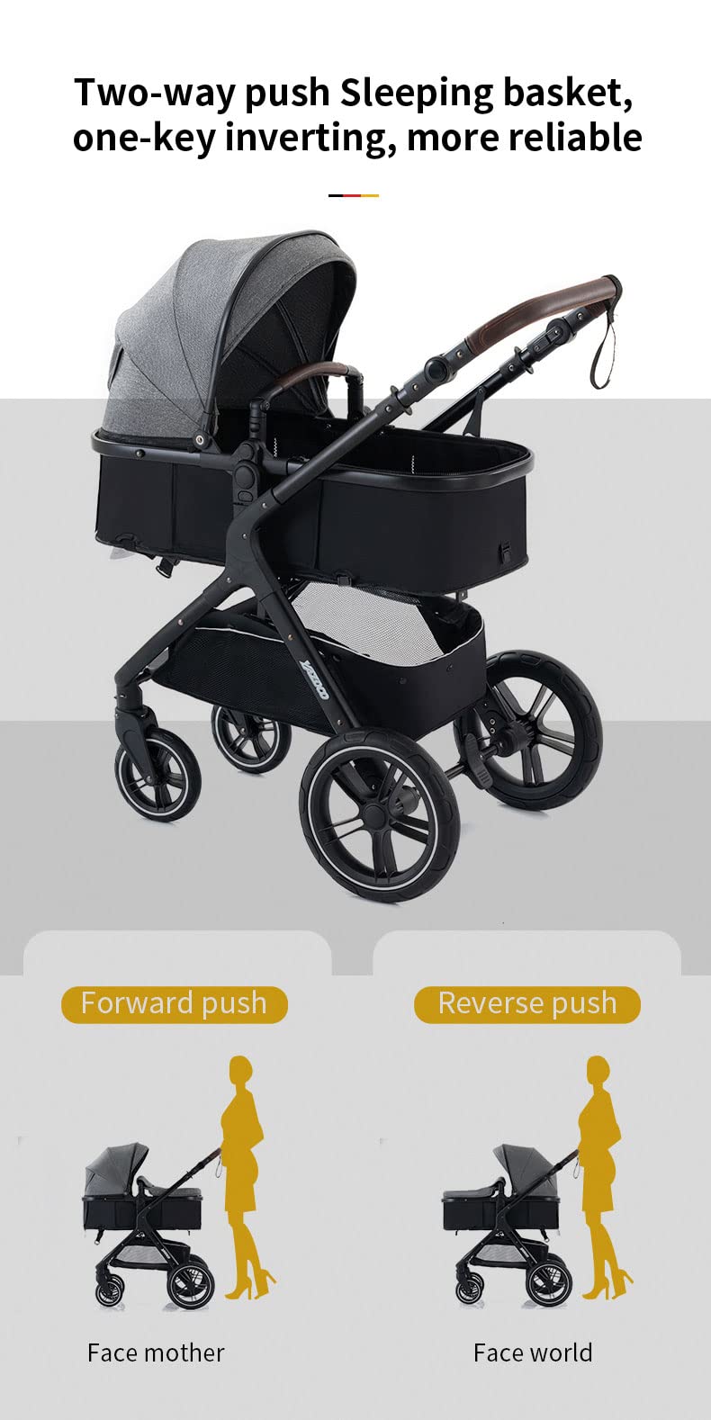 YAZOCO kinderwagen 3 in 1 Buggy Babybett Komplett Set Einem Klick Zusammenklappbarer Kinderwagen, KombiKinderwagen Aluminiumrahmen für Neugeborene