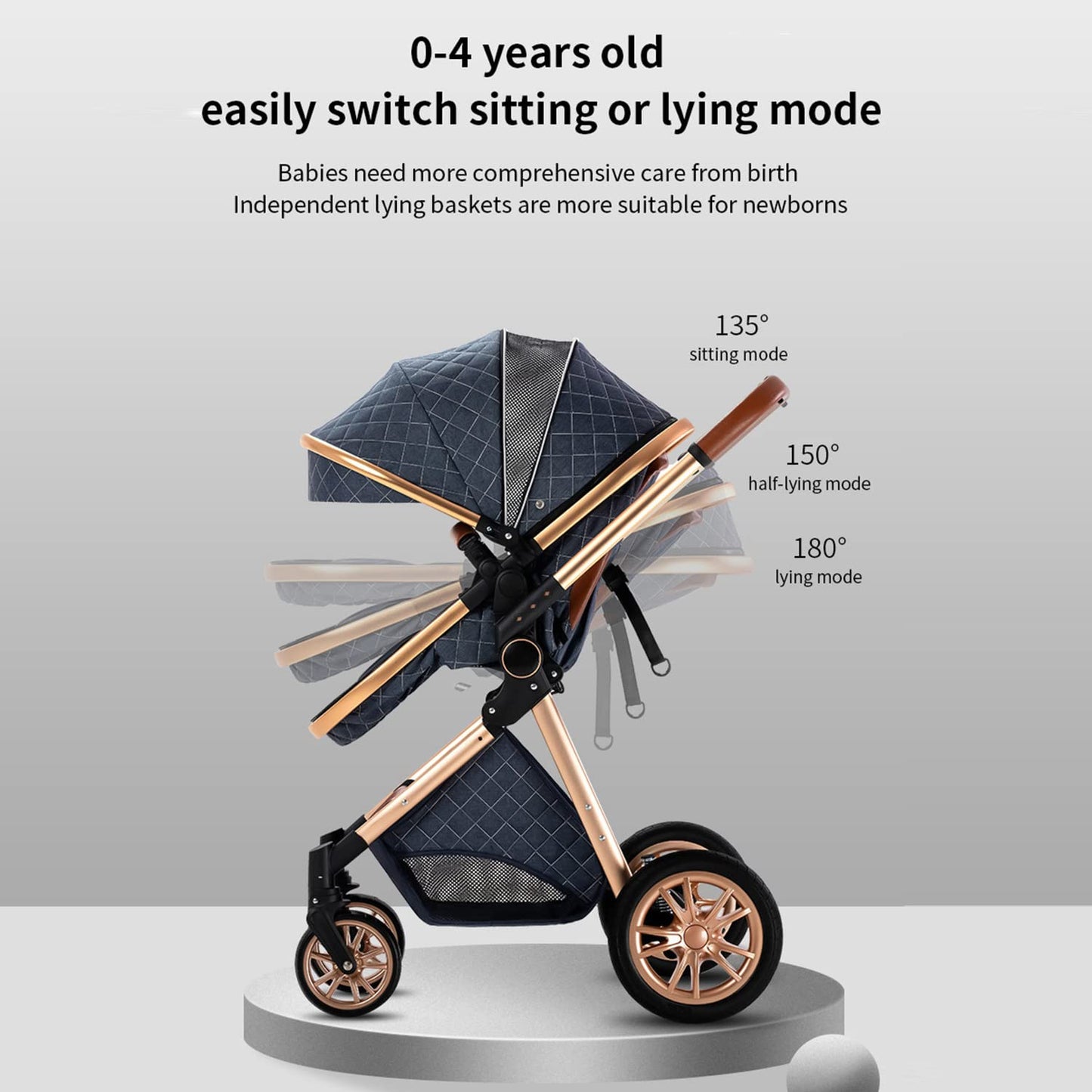 3-in-1 Pram Set with Seat, Baby Bed is Foldable, Adjustable Reclining Position,up to 15 kg, 0-3 Years