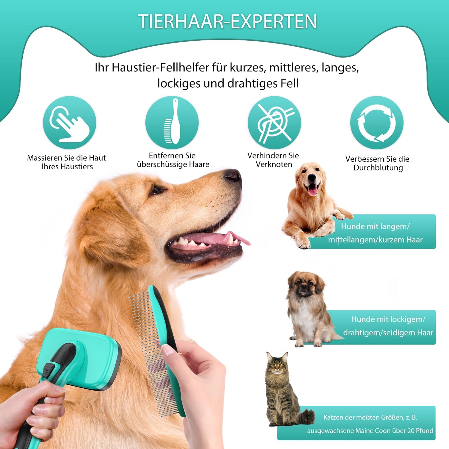 Hundebürste für Hunde und Katzen, selbstreinigend, Katzenbürste für Unterwolle und loses Fell