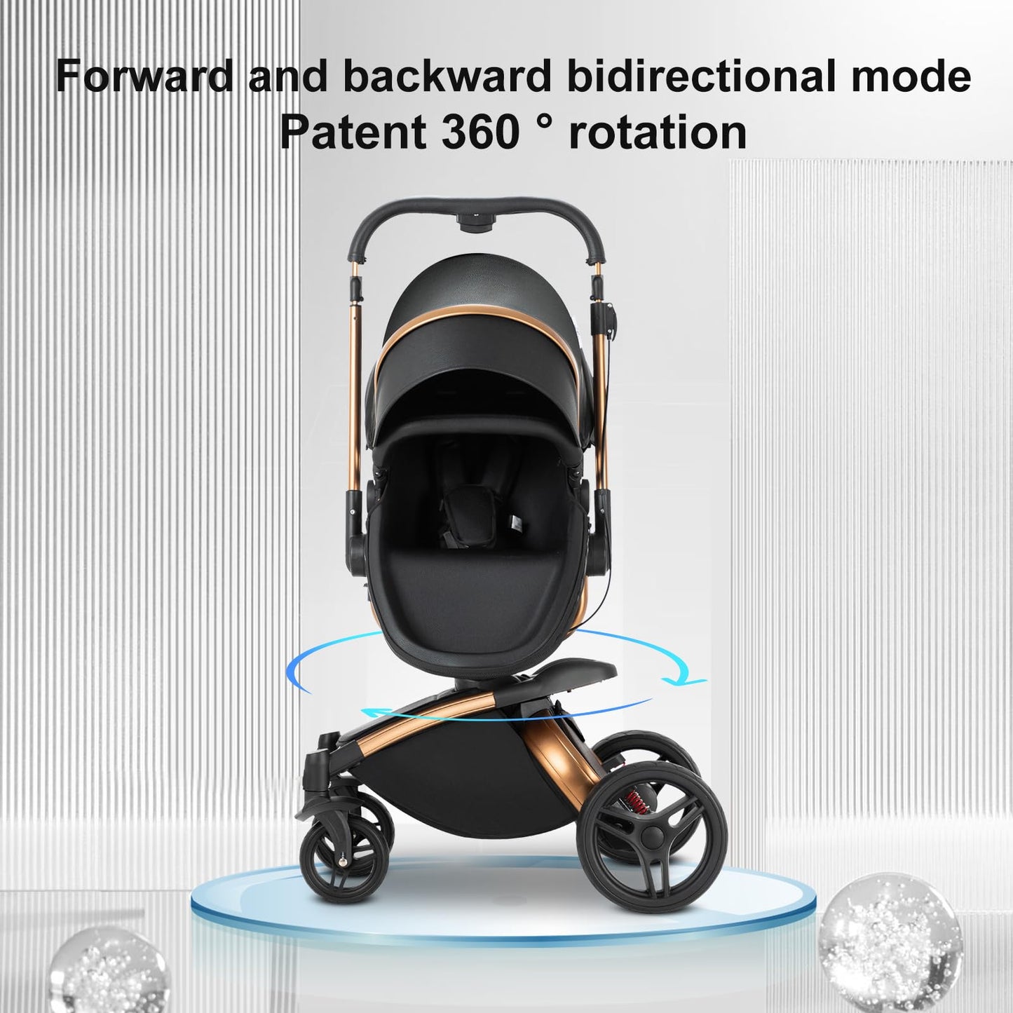 Reenborn 3-in-1 Pushchair, Buggy with Two Reversible Sliding Modes, Pushchair with Frame Aluminium Alloy, Baby Pram, 3-in-1 Complete Set with One-Click Folding Design