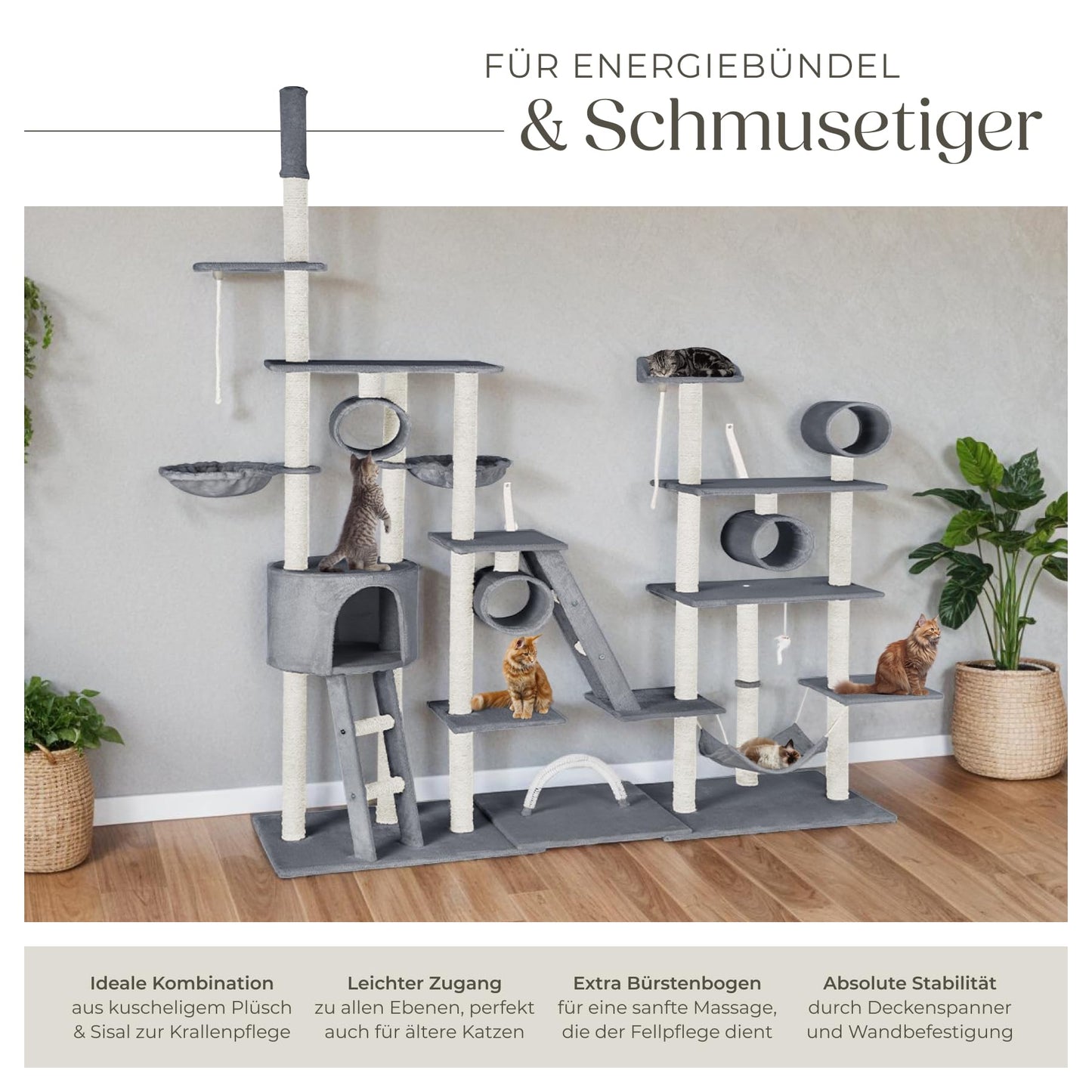 Kratzbaum Snooky | Spielcenter mit Kratzbäumen über mehrere Ebenen | Katzenhaus Aussichtsplattformen