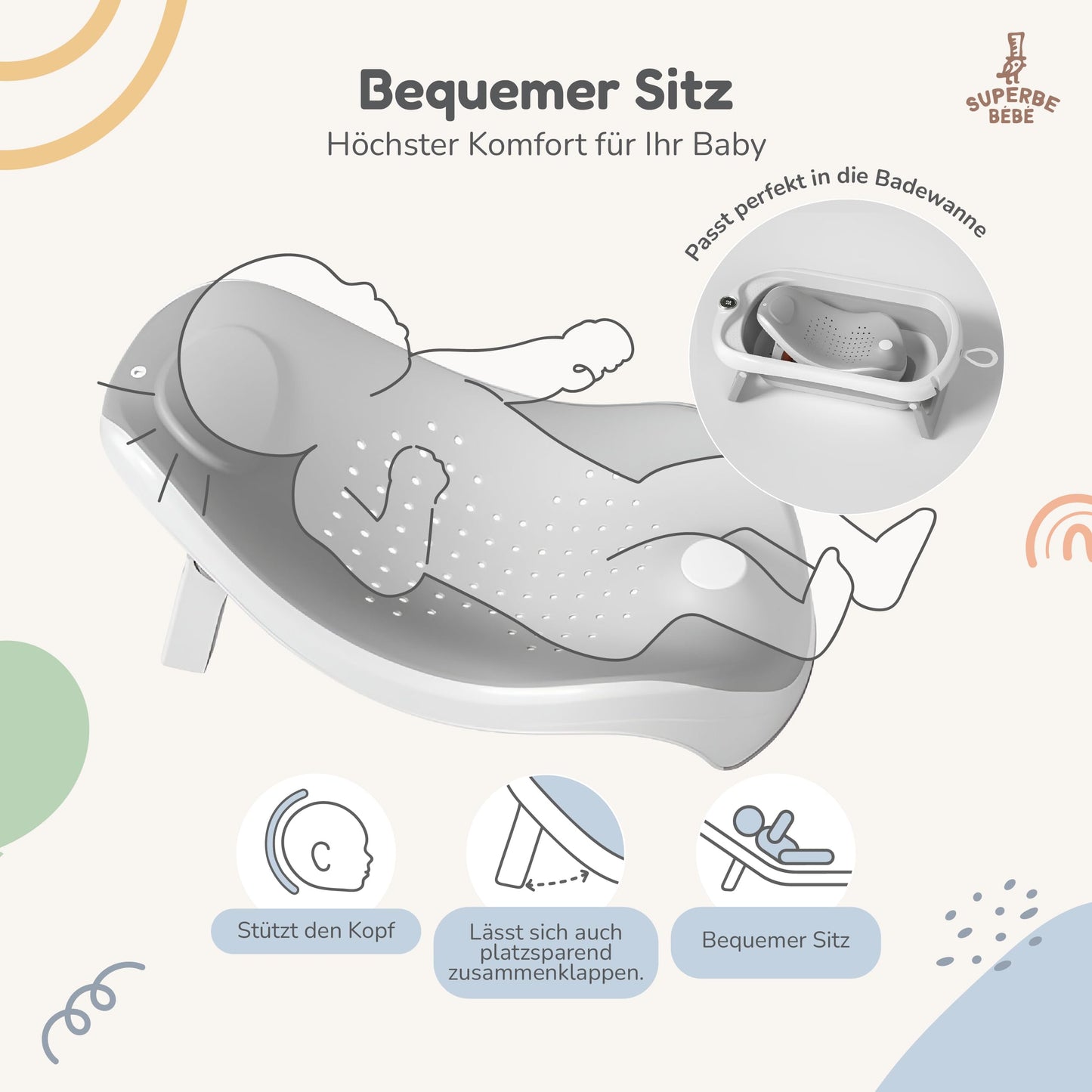 Faltbar Baby Badewanne Mit Rutschfestem Badewannensitz