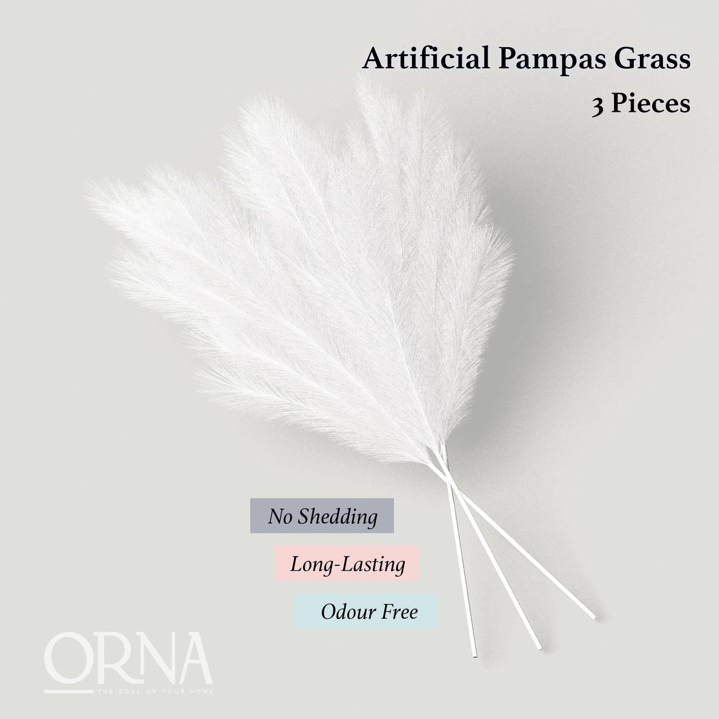 ORNA Artificial Pampas Grass Artificial Flower Long Branches Extra Fluffy 114 cm High (3 Stems x 20 Forks) for Modern Home Decoration