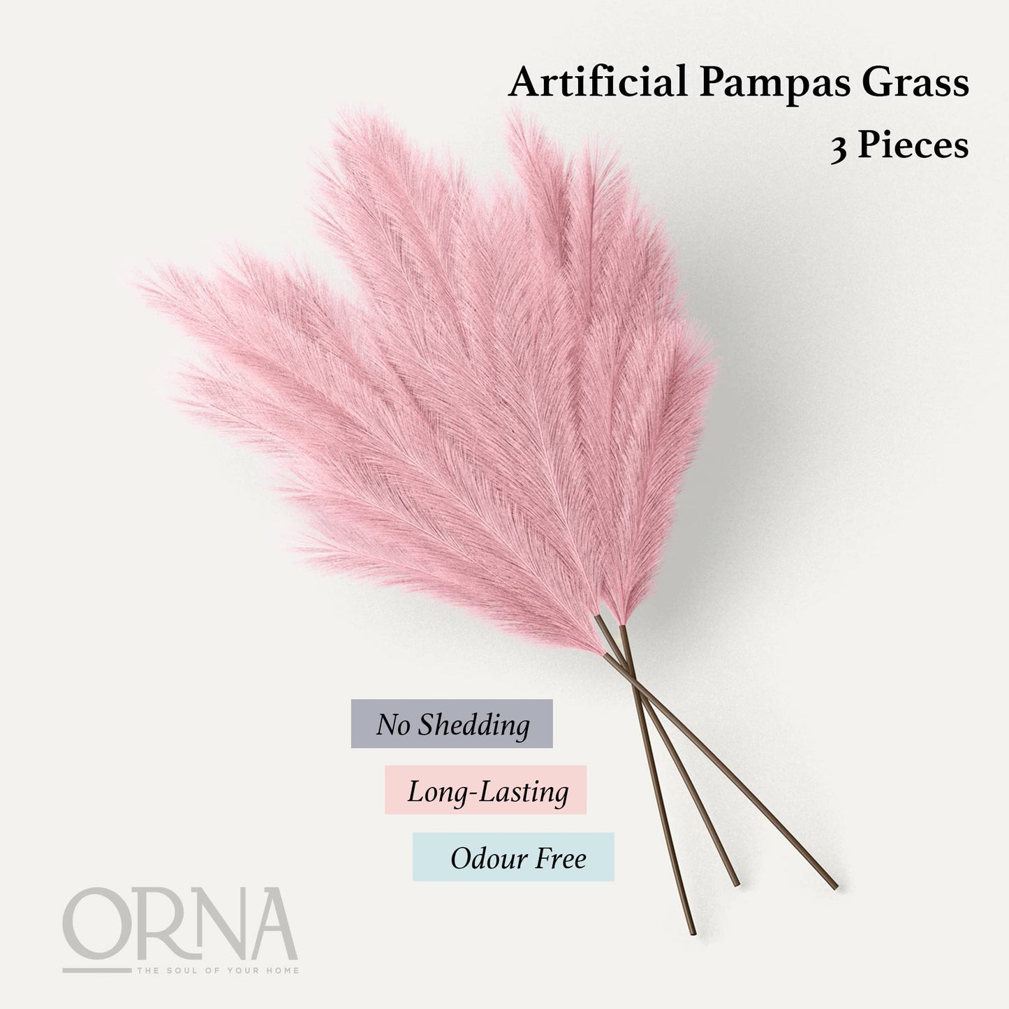 ORNA Artificial Pampas Grass Artificial Flower Long Branches Extra Fluffy 114 cm High (3 Stems x 20 Forks) for Modern Home Decoration