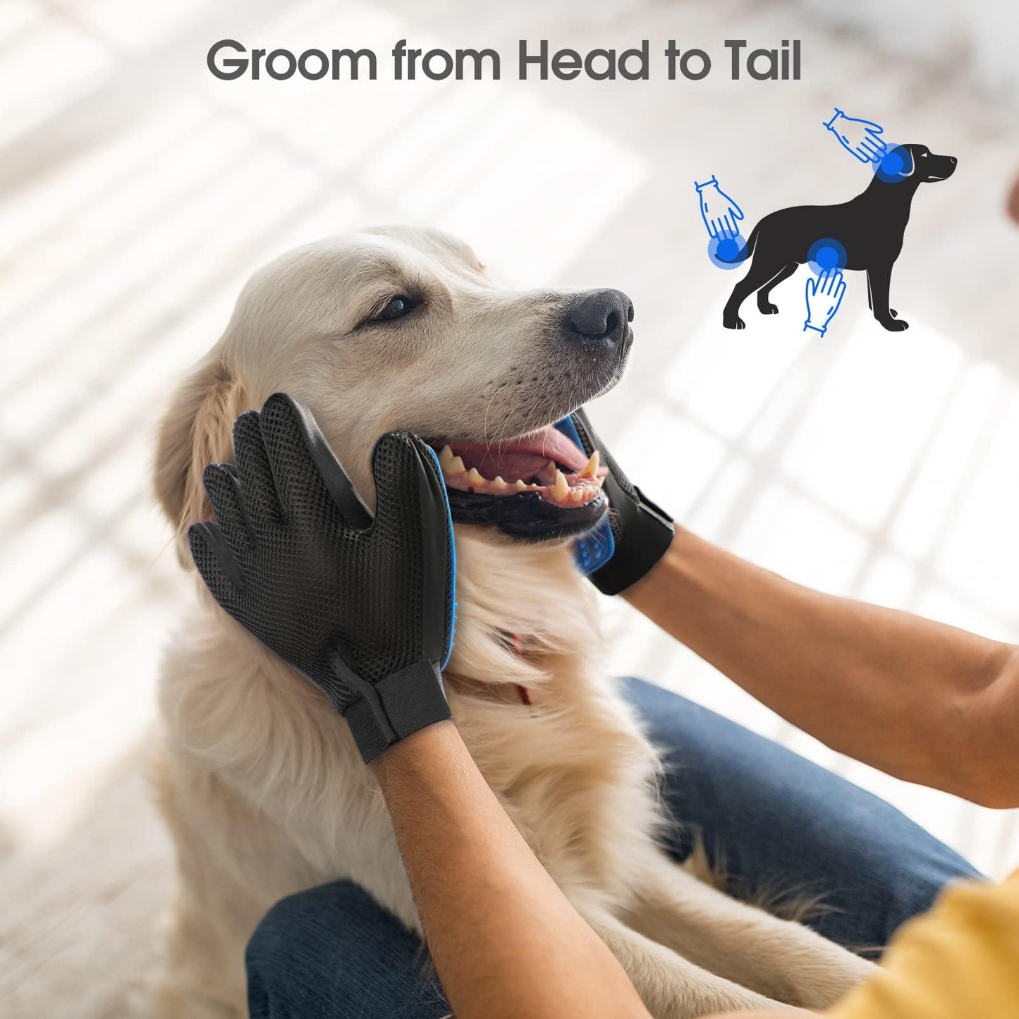 Pet Grooming Glove, Gentle Deshedding Brush - Efficient Pet Hair Remover Glove