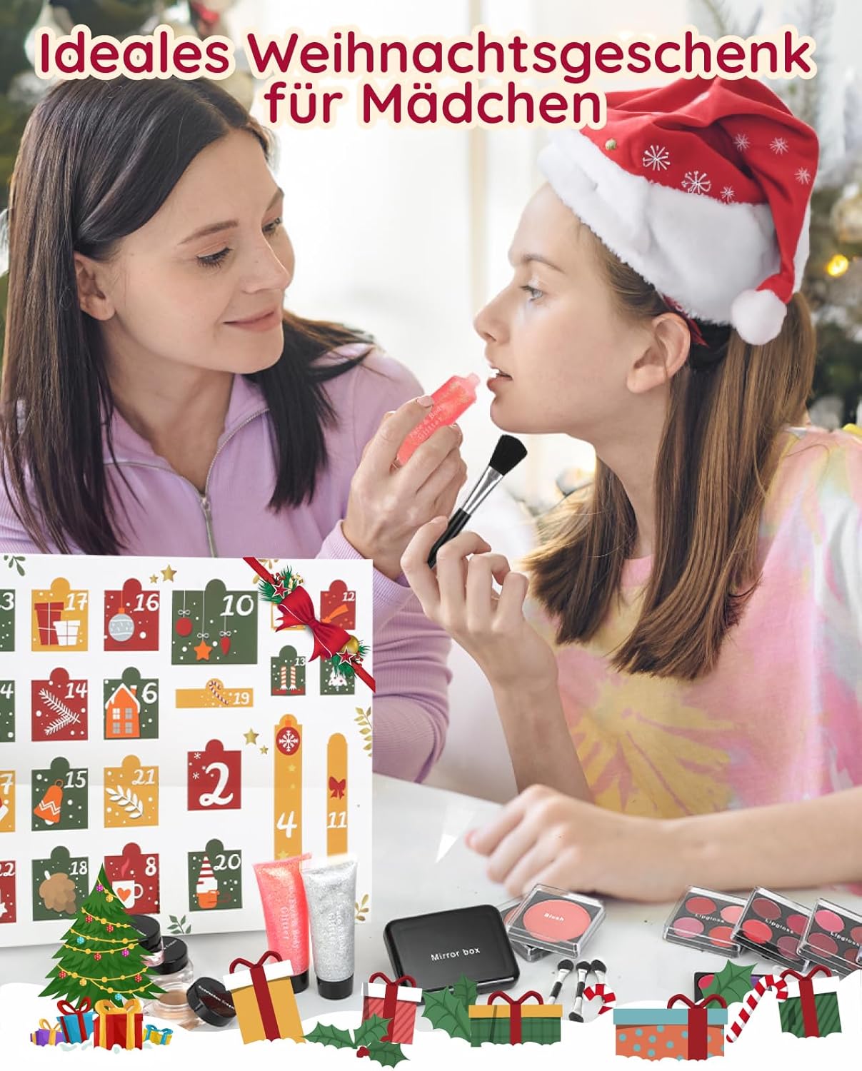Gleamkid Advent Calendar 2024 - High-Quality Advent Calendar with 24 Beauty Moments, Christmas Calendar with Makeup Products such as Lip Gloss