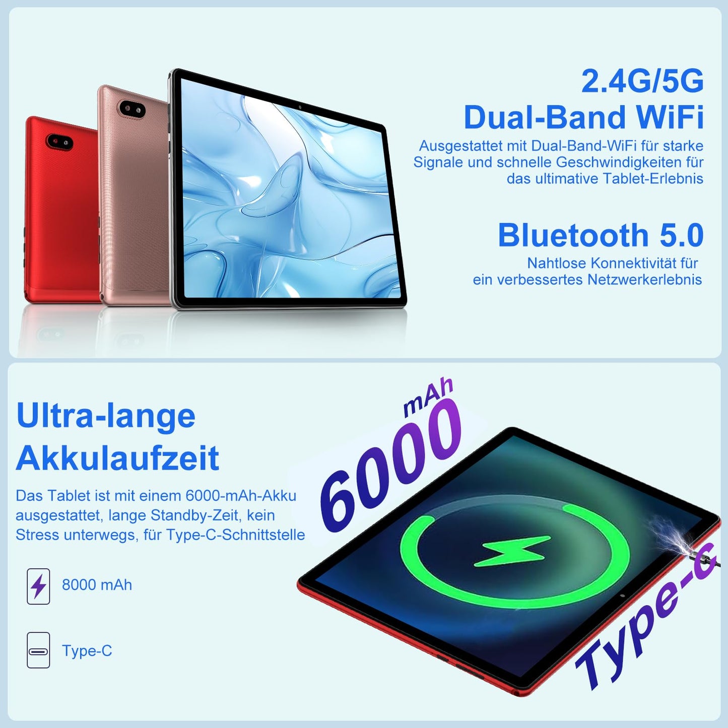 Tablet 11 Zoll Android mit, 24GB RAM 256GB ROM TF 1TB, Octa-Core, GMS, 5G WiFi 6, Bluetooth 5.0