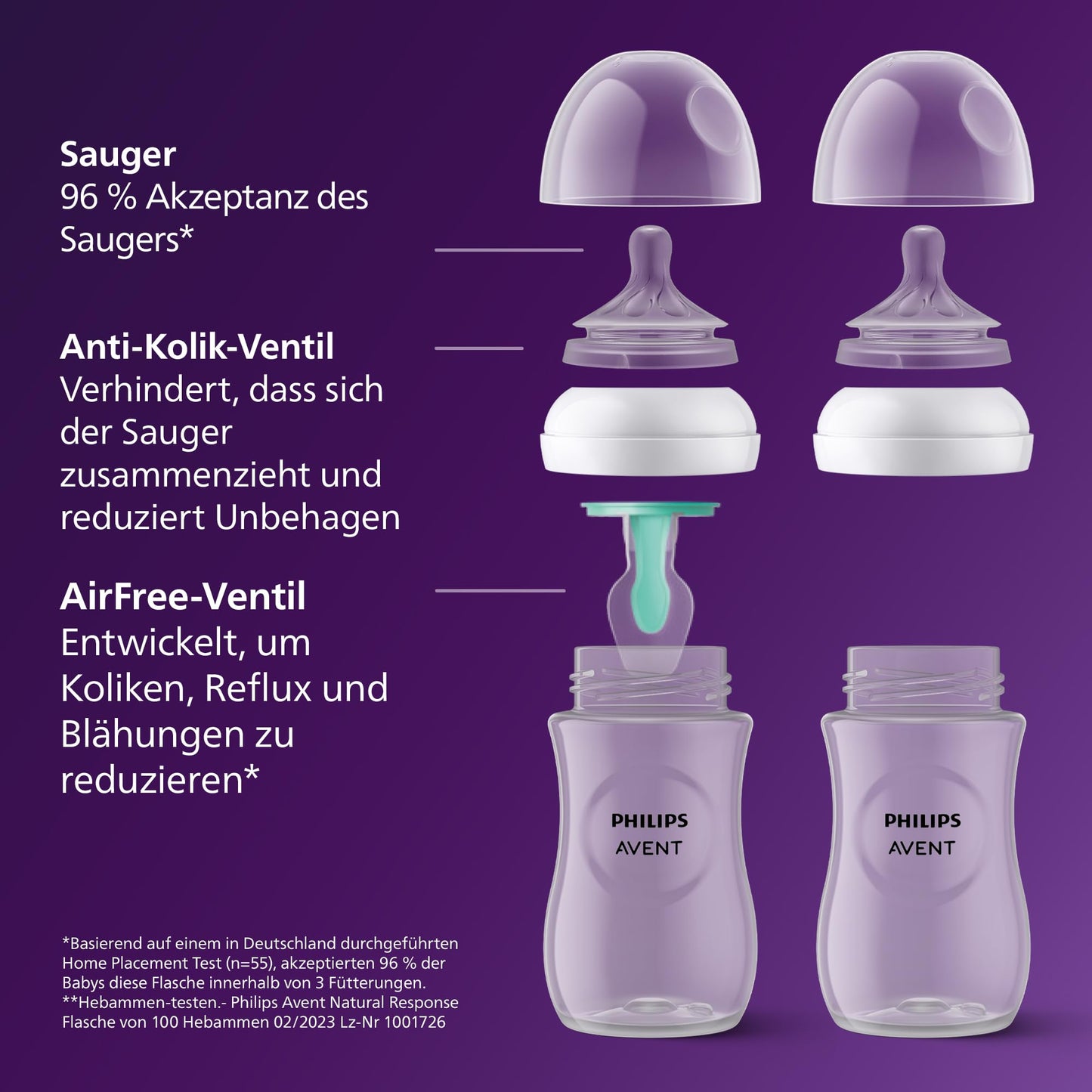 Babyflaschen mit AirFree Ventil, Geschenkset für Neugeborene – 4 Babyflaschen