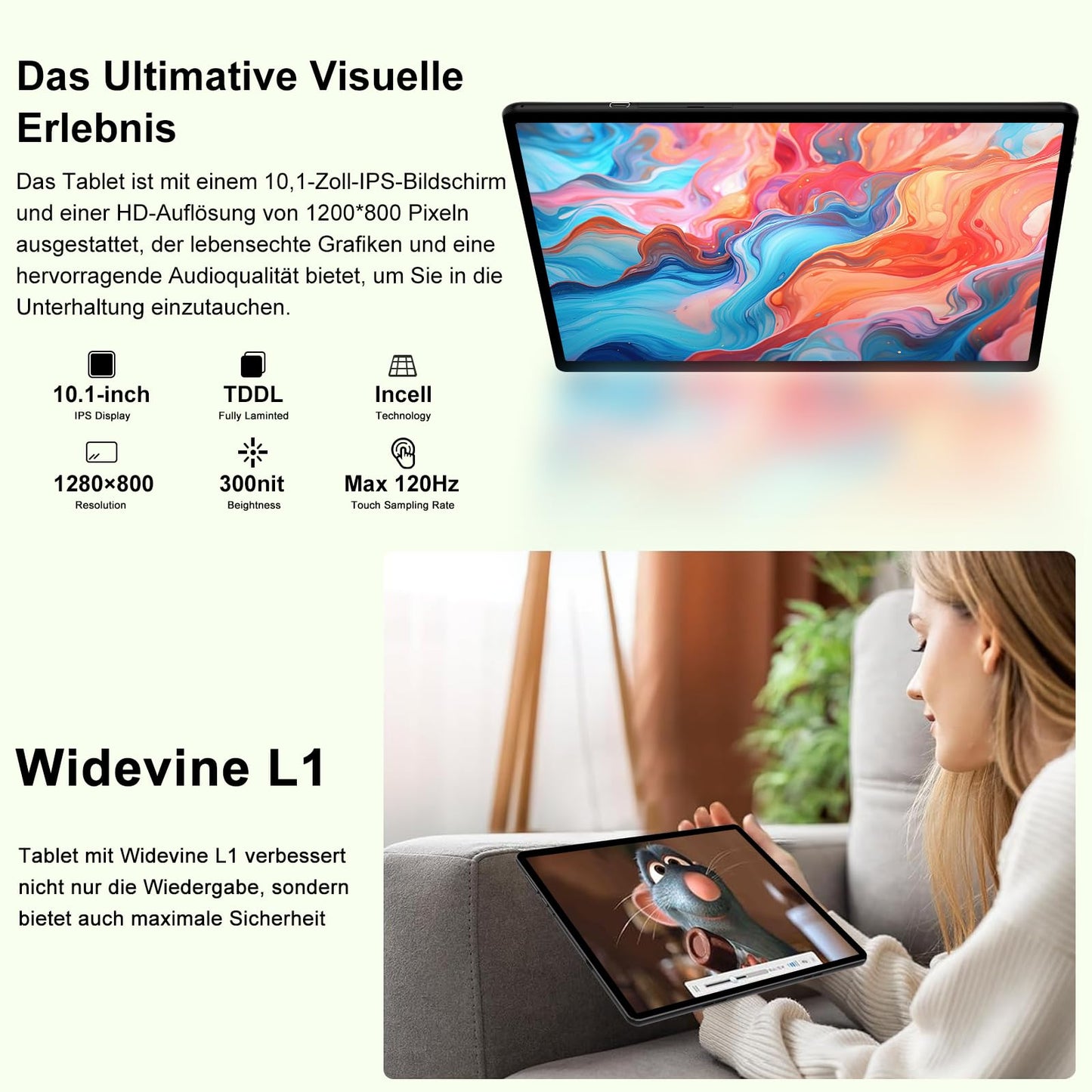 2025 Latest Tablet 10 Inch Android with 5G WiFi 6.20 GB RAM + 128 GB ROM (TF 1TB), Octa-Core, Widevine L1, Educational IWawa App, 6000 mAh, Bluetooth 5.0