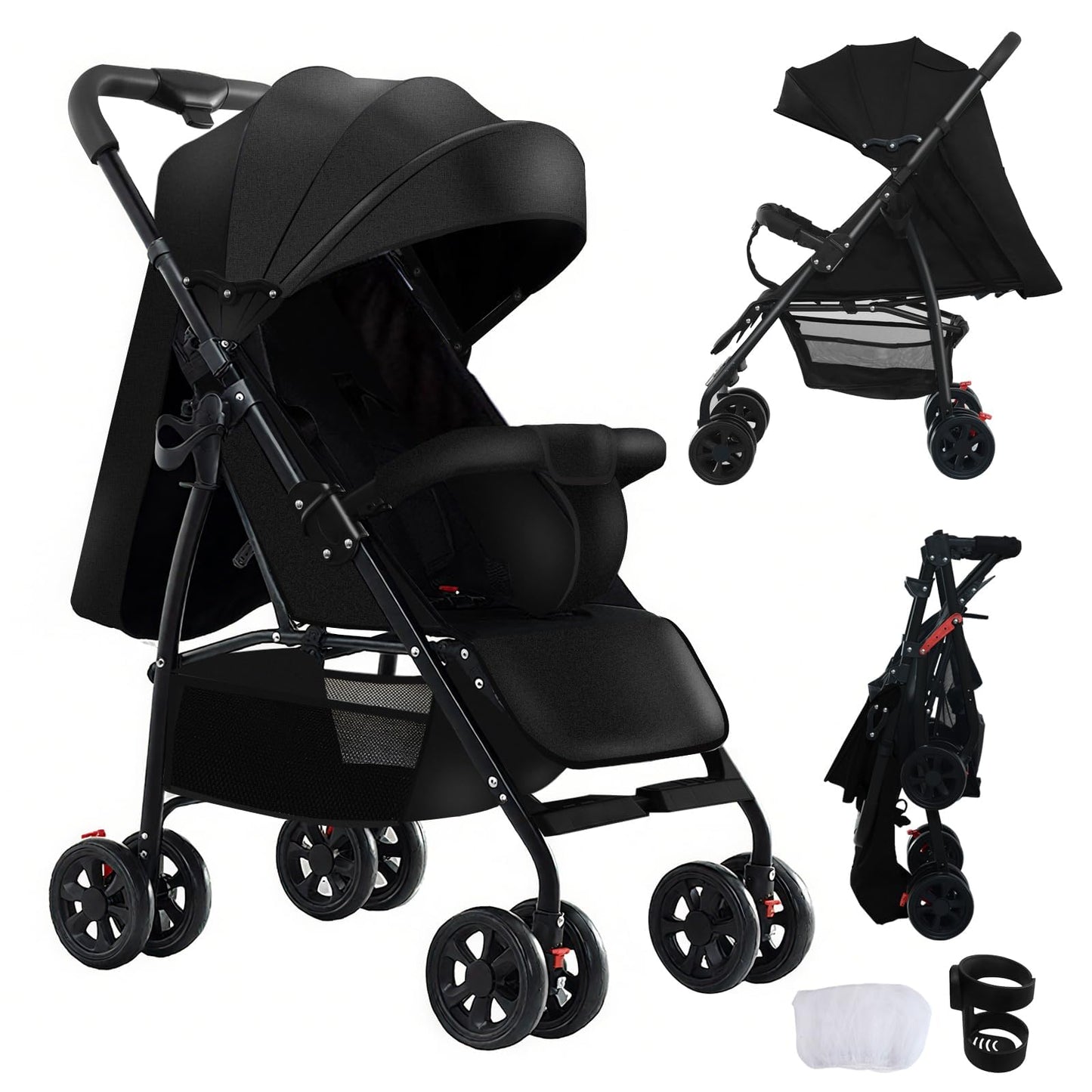 Reenborn 3-in-1 Pushchair, Buggy with Two Reversible Sliding Modes, Pushchair with Frame Aluminium Alloy, Baby Pram, 3-in-1 Complete Set with One-Click Folding Design