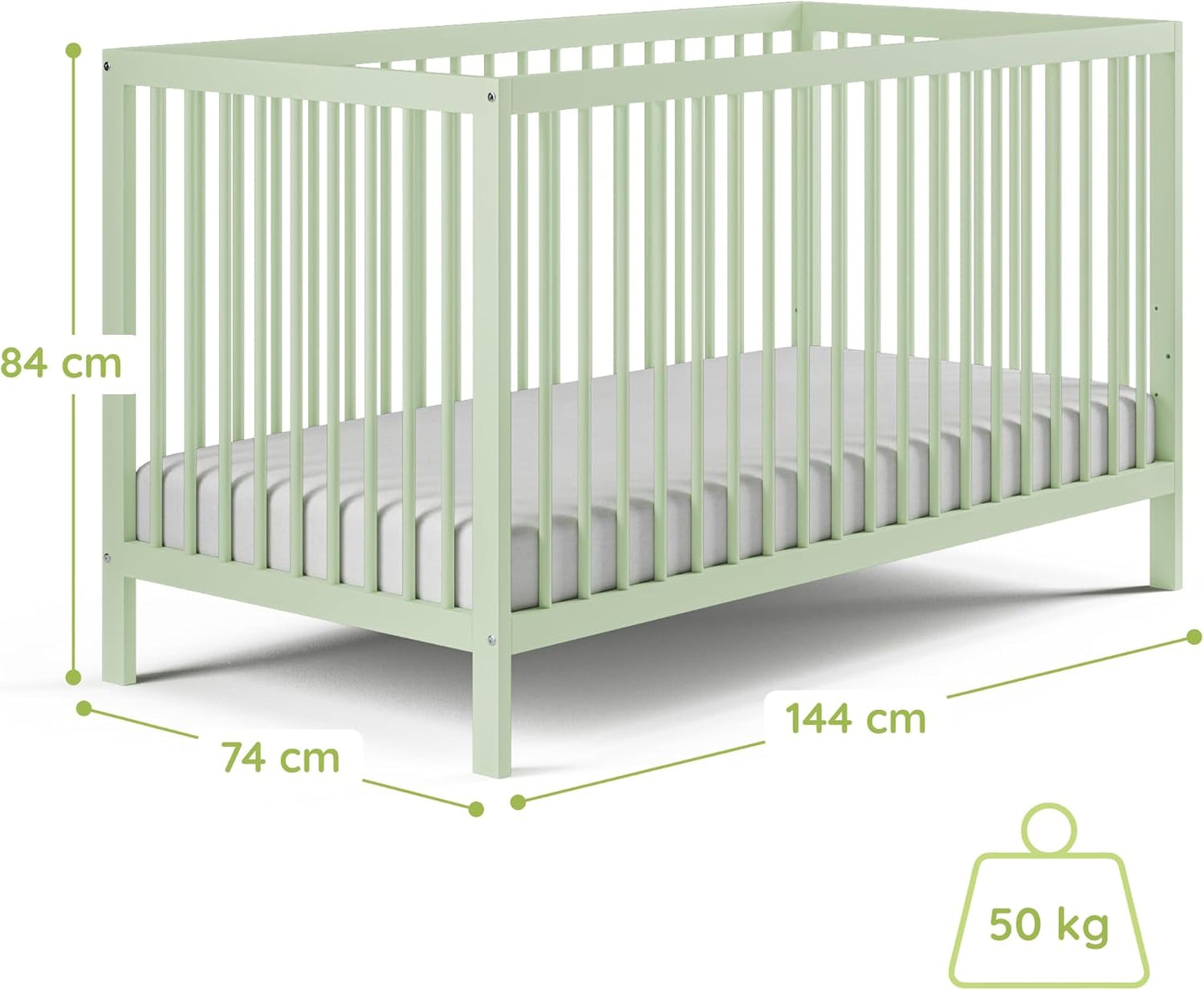 Kids Collective Baby Cot Bed 60x120 | 70x140 cm Height Adjustable