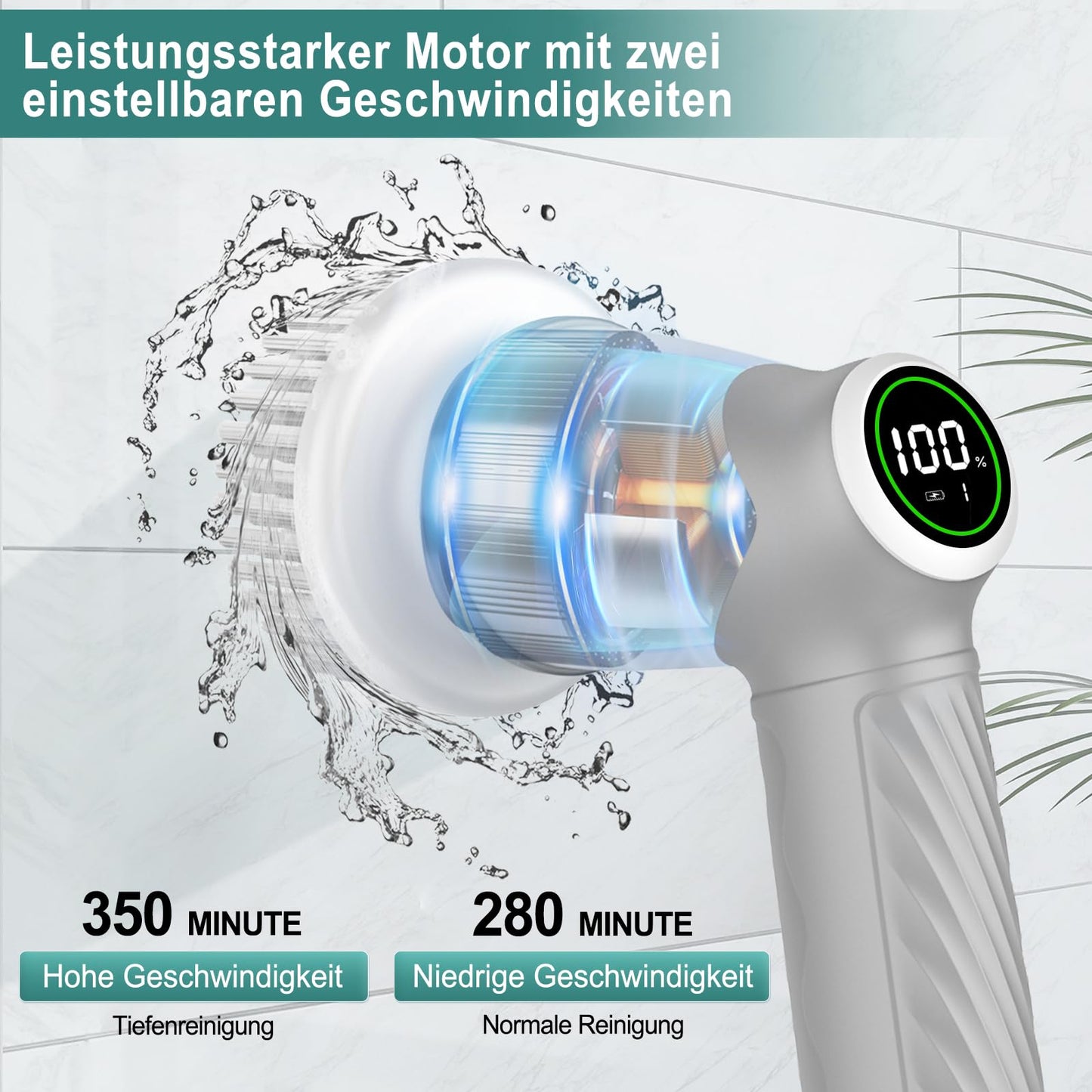Elektrische Reinigungsbürste, Kabellos Power Spin Scrubber mit 7 Bürstenköpfen, 2 Speed Integrierte übertragung, Cleaning Brush für Fliesen, Duschen, Glas, Bad