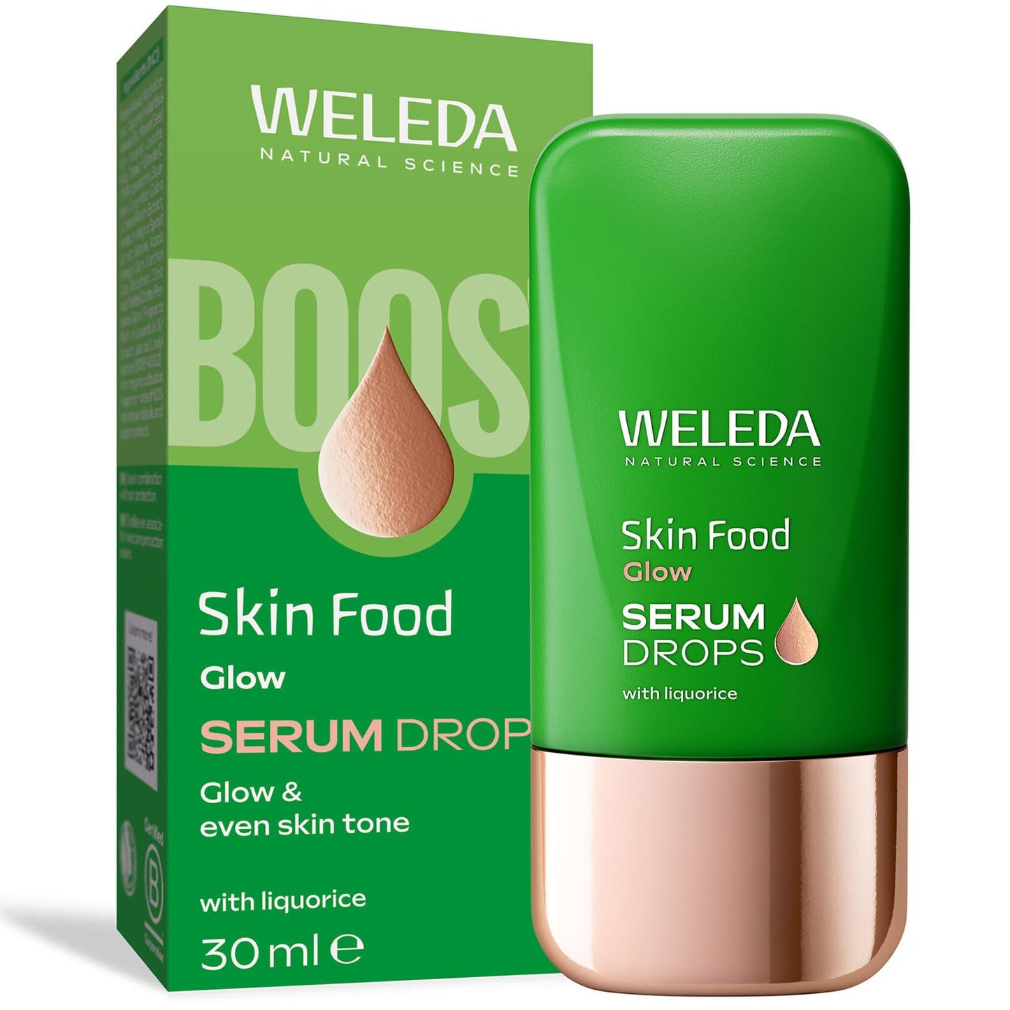 Weleda Organic Skin Food Glow Serum Drops - Natural Cosmetics Booster Drops with Licorice & Light-Reflecting Pigments for Radiant Complexion & Against Pigment Spots