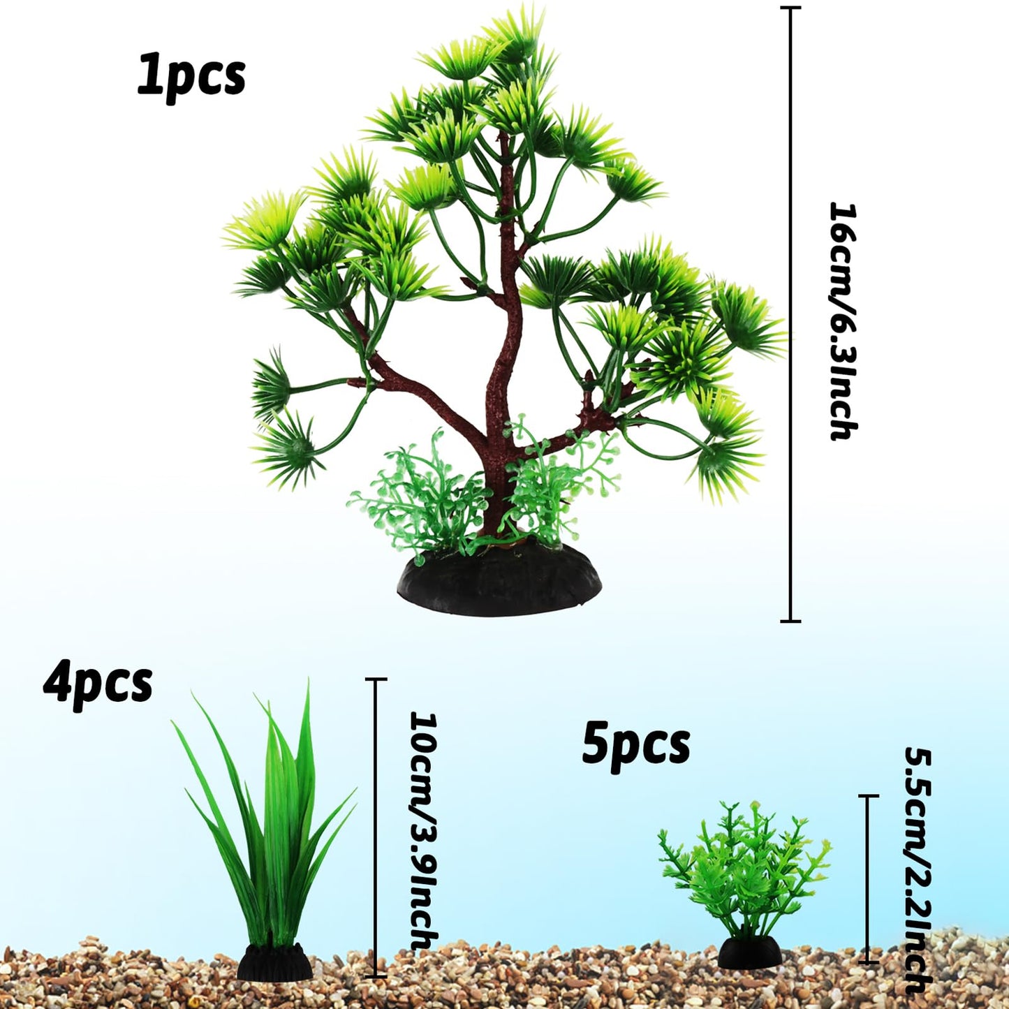 Pack of 10 Artificial Plants Aquarium Decoration Green Plastic Plants