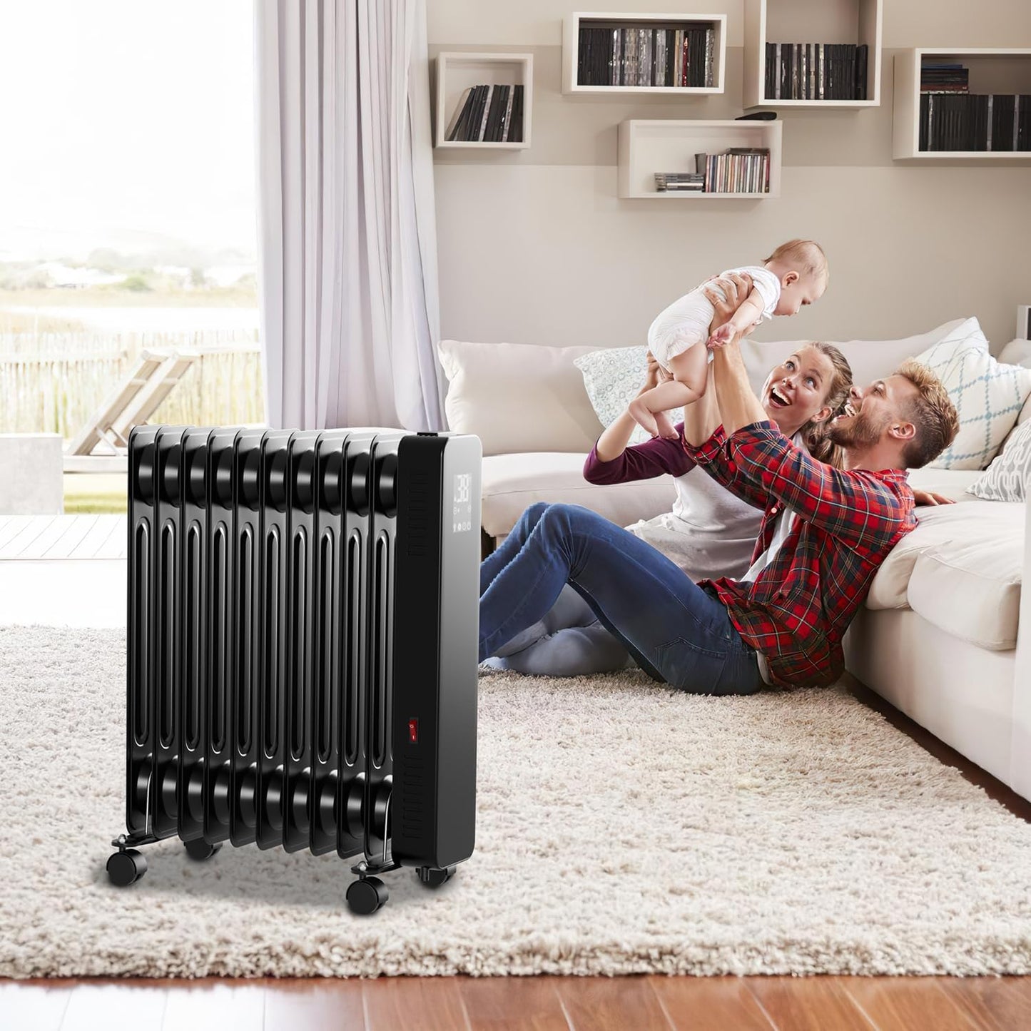 Heizung Fiqops Oil Radiator 2500 W, Energy Saving with 11 Ribs 3 Heat Settings, Thermostat, WiFi App & Remote Control, Digital Display
