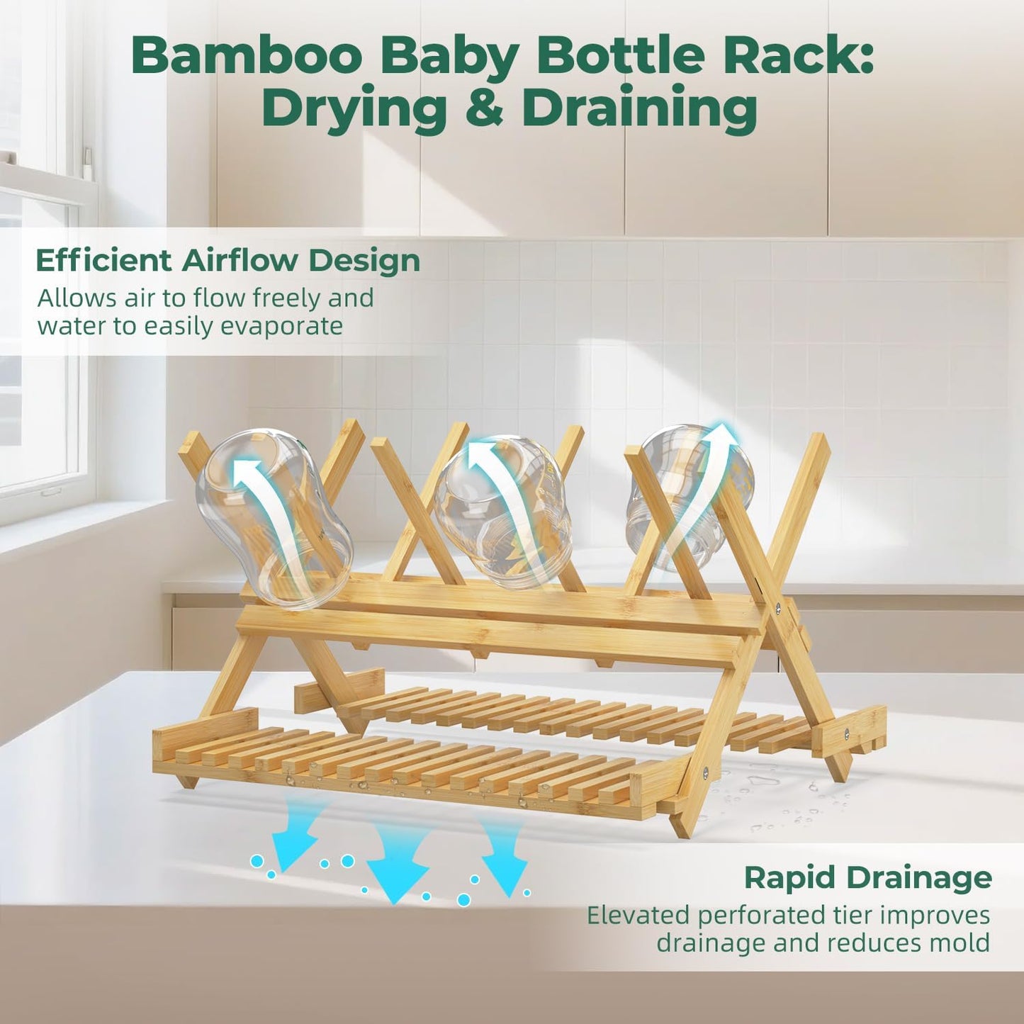 Baby Flaschentrockner Halter Ständer Abtropfgestell, Bambus Bottle Drying Rack Stand