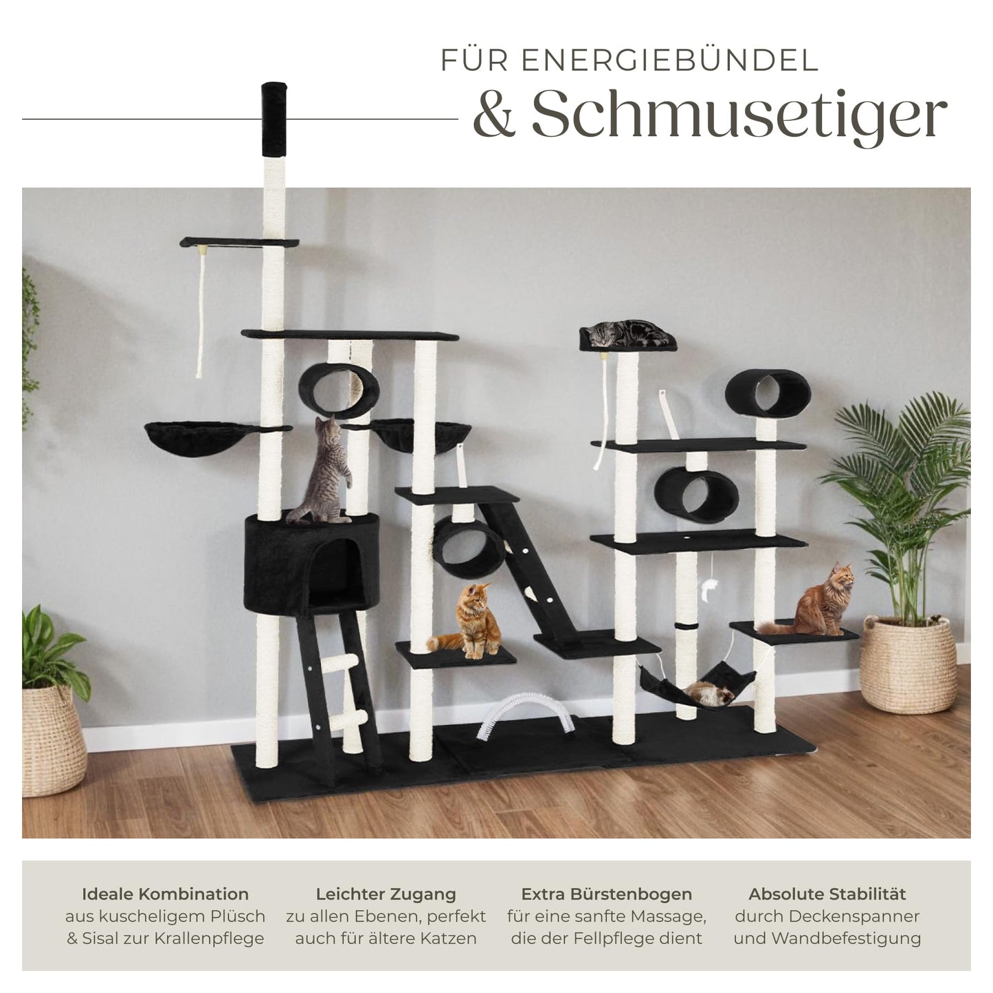 Kratzbaum Snooky | Spielcenter mit Kratzbäumen über mehrere Ebenen | Katzenhaus Aussichtsplattformen