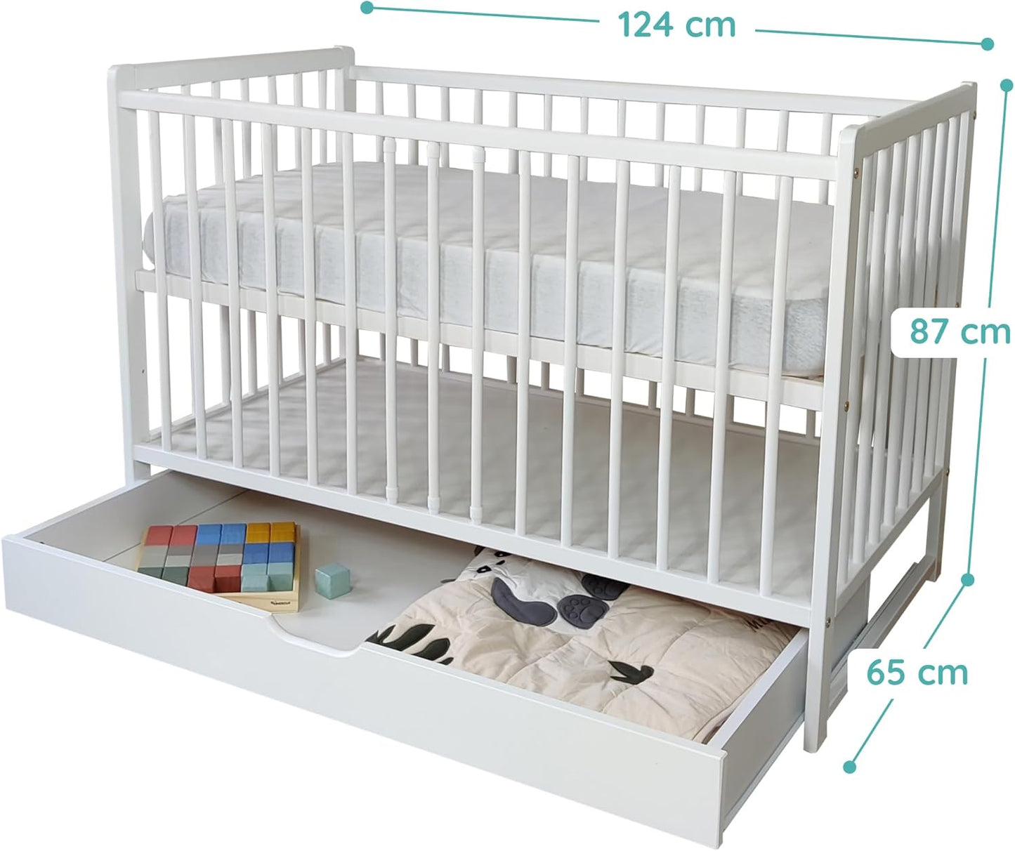 Babybett Kinderbett 60x120 cm Gitterbett Baby Bett Komplett-Set, Lattenrost höhenverstellbar