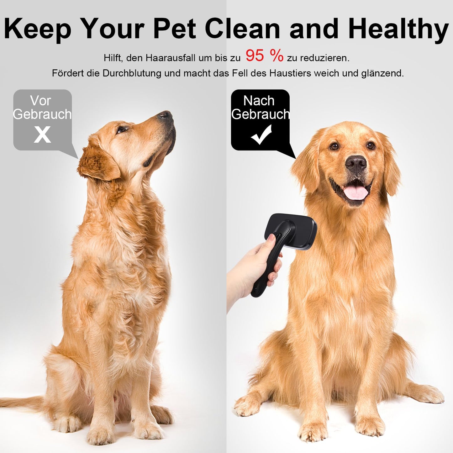 Hundebürste für Hunde und Katzen, selbstreinigend, Katzenbürste für Unterwolle und loses Fell