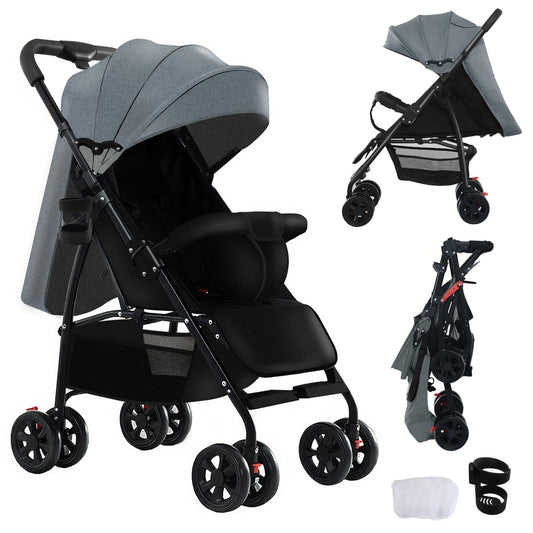 Reenborn 3-in-1 Pushchair, Buggy with Two Reversible Sliding Modes, Pushchair with Frame Aluminium Alloy, Baby Pram, 3-in-1 Complete Set with One-Click Folding Design