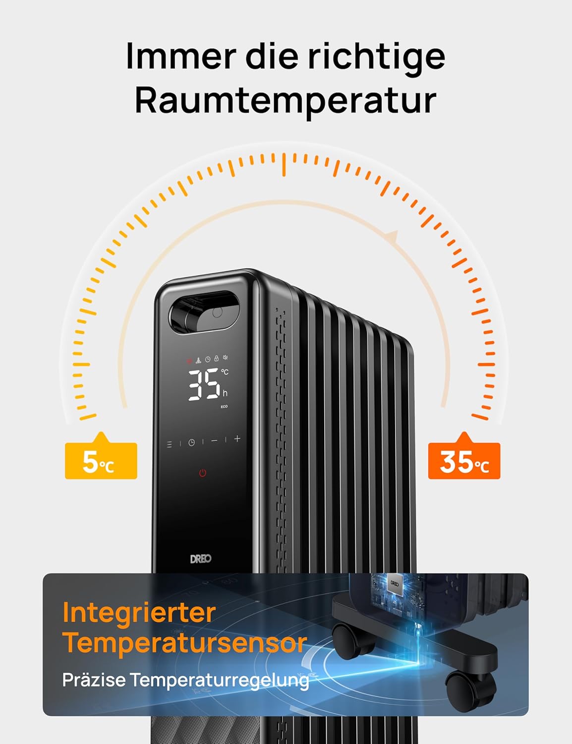 Radiator Heizung Energy Saving mit Thermostat 2000 W, Mobile Electric Heater