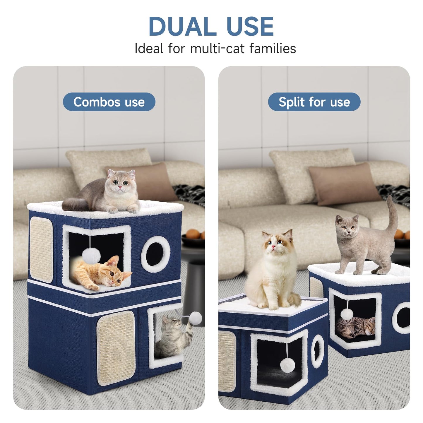 Faltbares Katzenhaus, mit Kratzbrett und Spielball, Katzenhaus Höhle für kleine und mittlere Haustiere