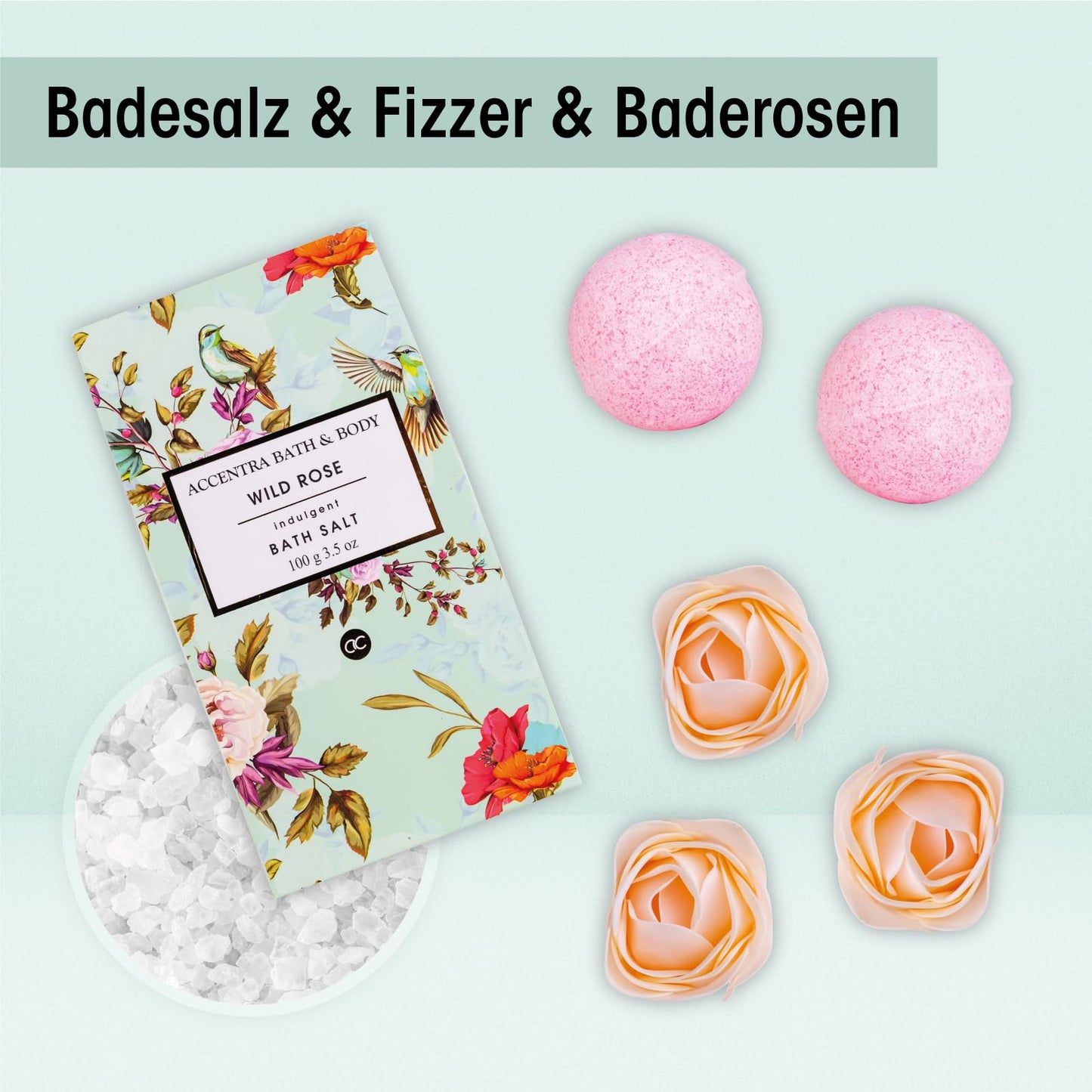 Accentra – Duschset Frauen Geschenkset im Holzkorb – 8-teiliges Pflegeset mit Duschgel, Bodylotion, Badezusätzen, Peeling & Handcreme – Wellness Geschenk Set