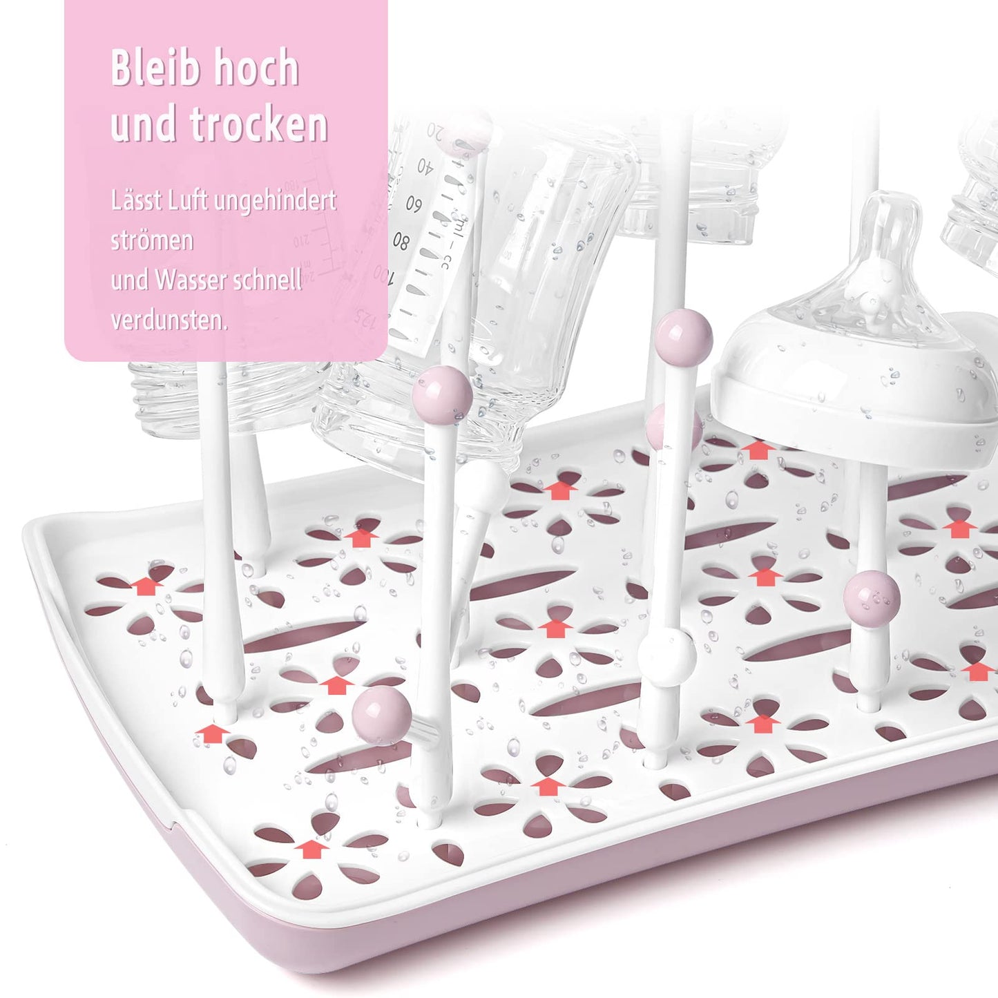 Trockenständer Babyflaschen, Abtropfgestell für Babyflaschen, Flaschen, grauSaugern