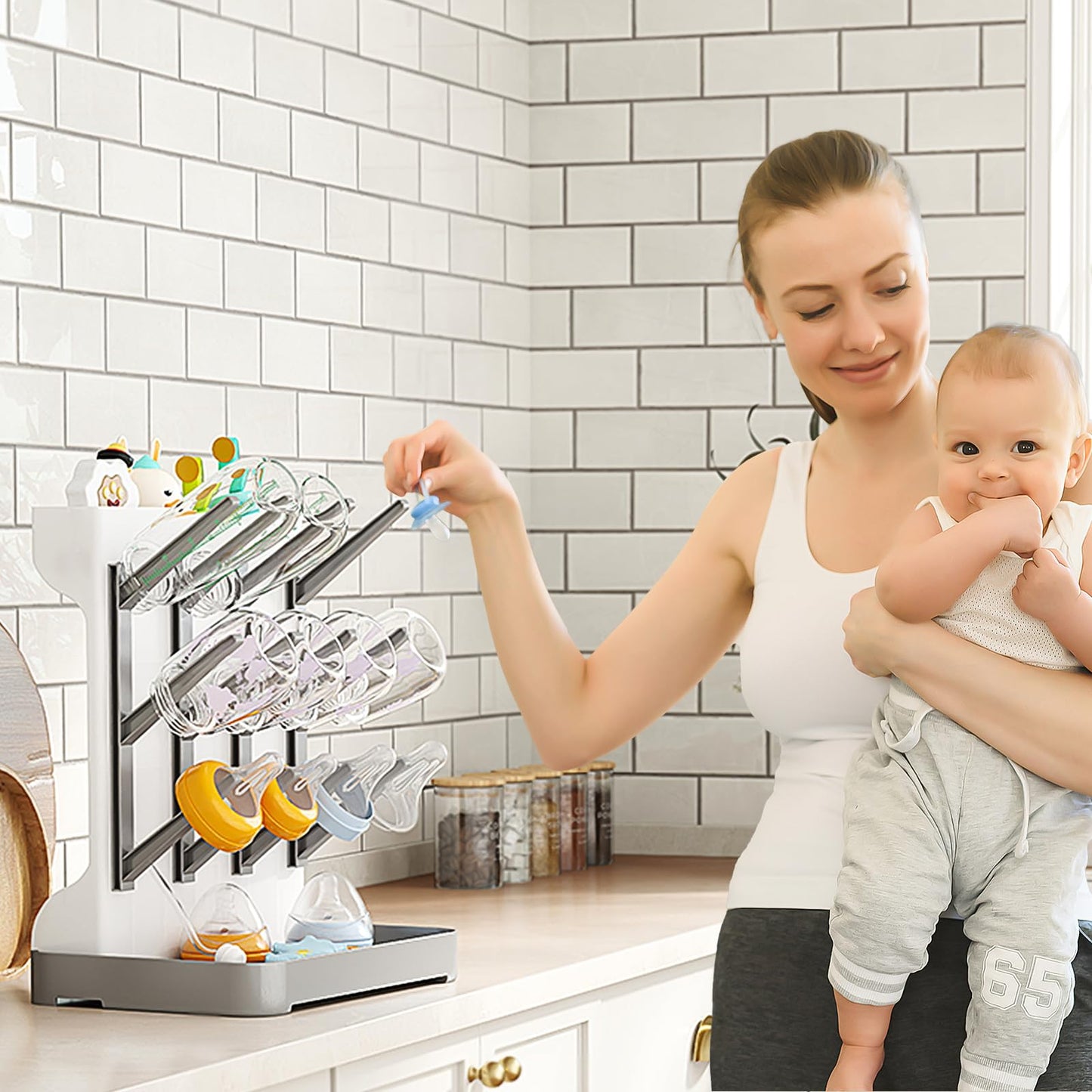 Flaschentrockner Halter – platzsparender Stand Arbeitsplatte Trockenständer für Babyflaschen
