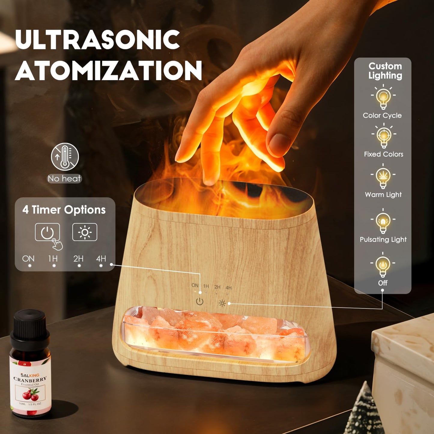 2-in-1 Aroma Diffuser & Salt Range Pakistan Light, Flame Effect for Essential Oils, Humidifier with 3 Brightness, 150 ml