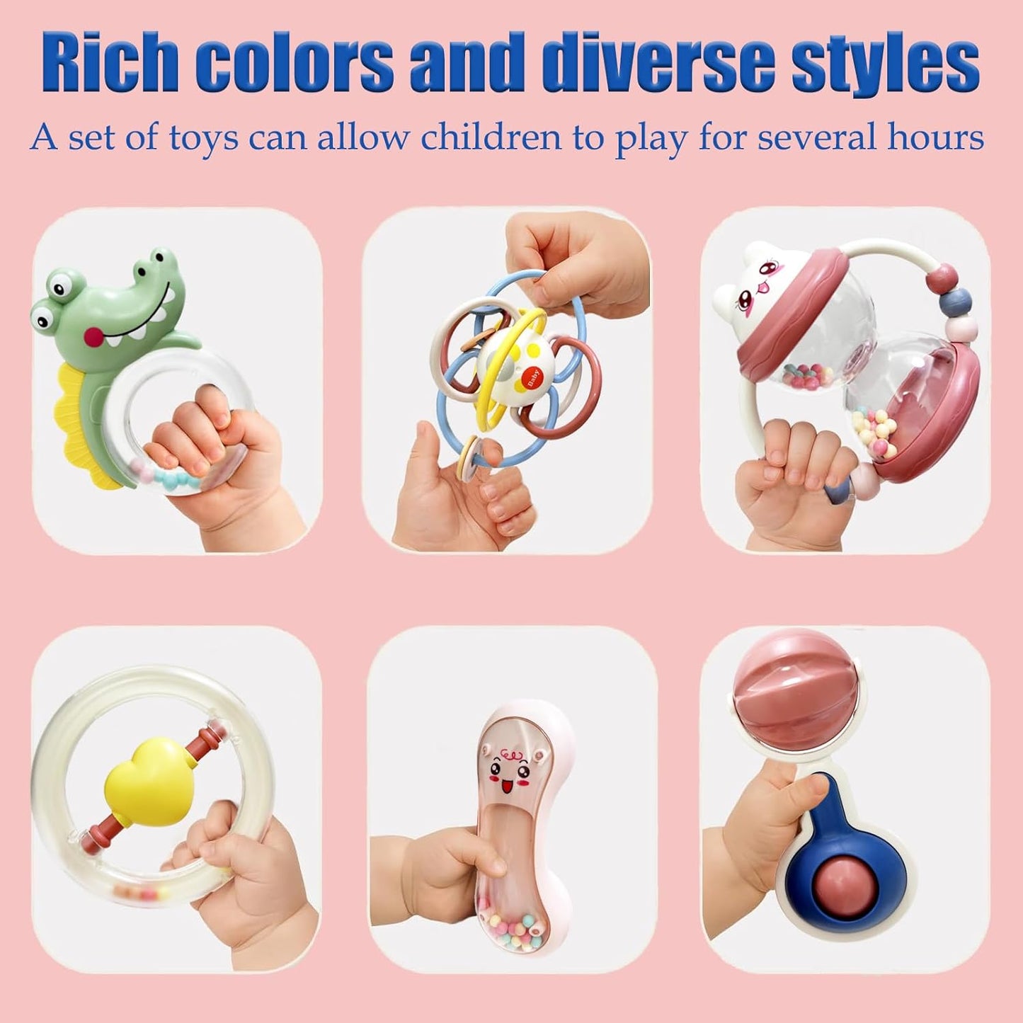 Gdbykds Montessori Baby Rattle Teething Ring Set, 13 Pieces