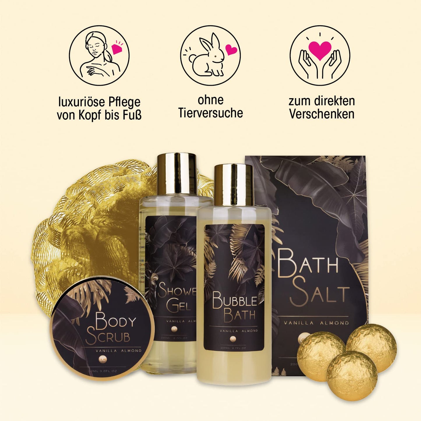 Accentra Luxury Bath Set Gift Set in Beautiful Golden Glitter Pumps, 9-Piece Luxury Beauty Set Shower Set - for a Relaxed Spa Experience