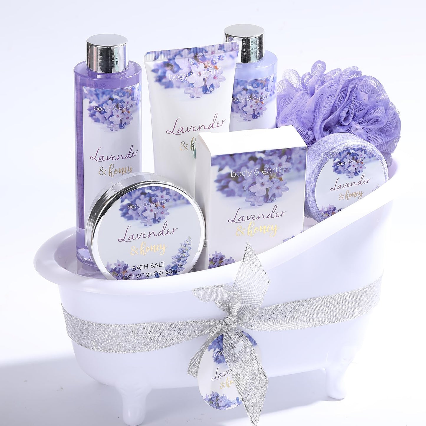 Body & Earth 8-Piece Spa Gift Set for Women, Cherry Blossom and Jasmine Fragrance, Bubble Bath, Shower Gel, Bath Salt, Body Lotion
