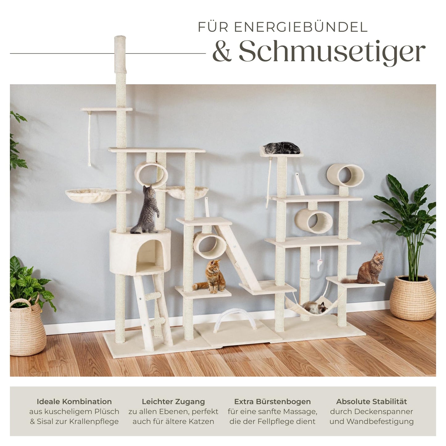 Kratzbaum Snooky | Spielcenter mit Kratzbäumen über mehrere Ebenen | Katzenhaus Aussichtsplattformen