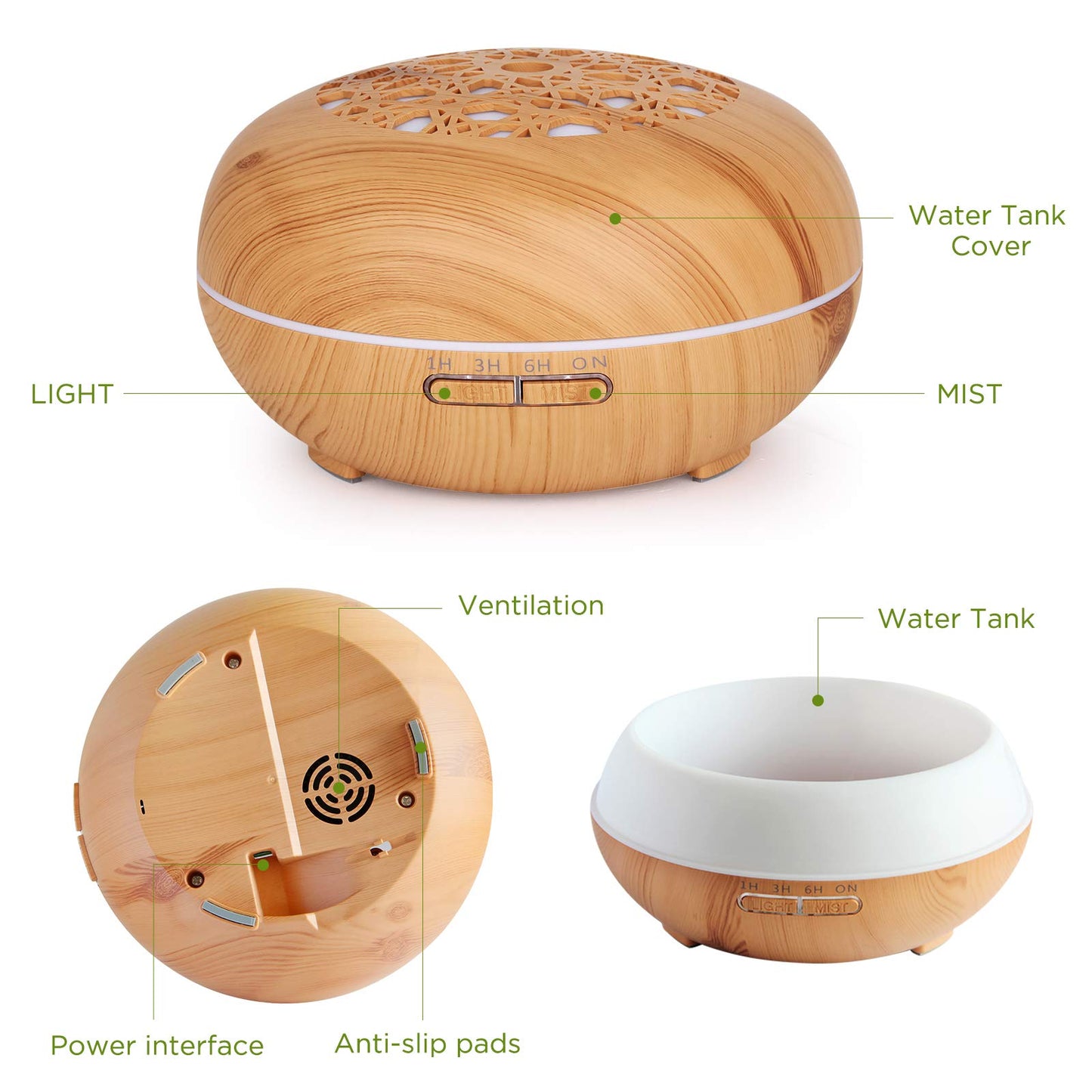 Aroma Diffuser Luftbefeuchter 550ml mit Fernbedienung, Ultraschall Vernebler Duftlampe Öle Diffusor mit 7 Farben LED Wasserlose Abschaltautomatik