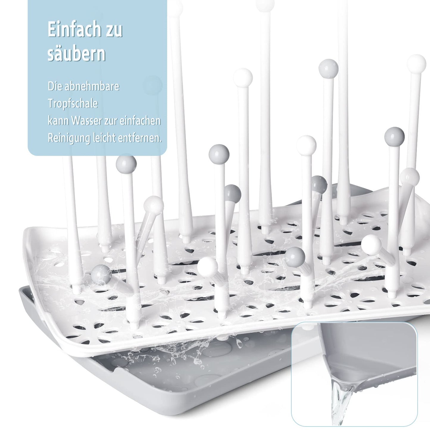 Trockenständer Babyflaschen, Abtropfgestell für Babyflaschen, Flaschen, grauSaugern