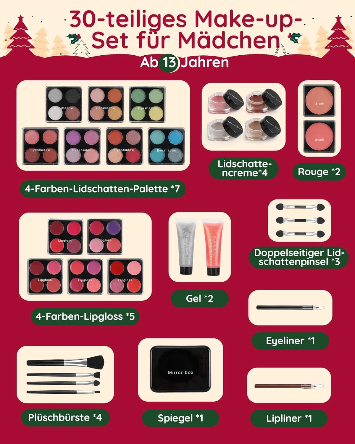 Gleamkid Advent Calendar 2024 - High-Quality Advent Calendar with 24 Beauty Moments, Christmas Calendar with Makeup Products such as Lip Gloss