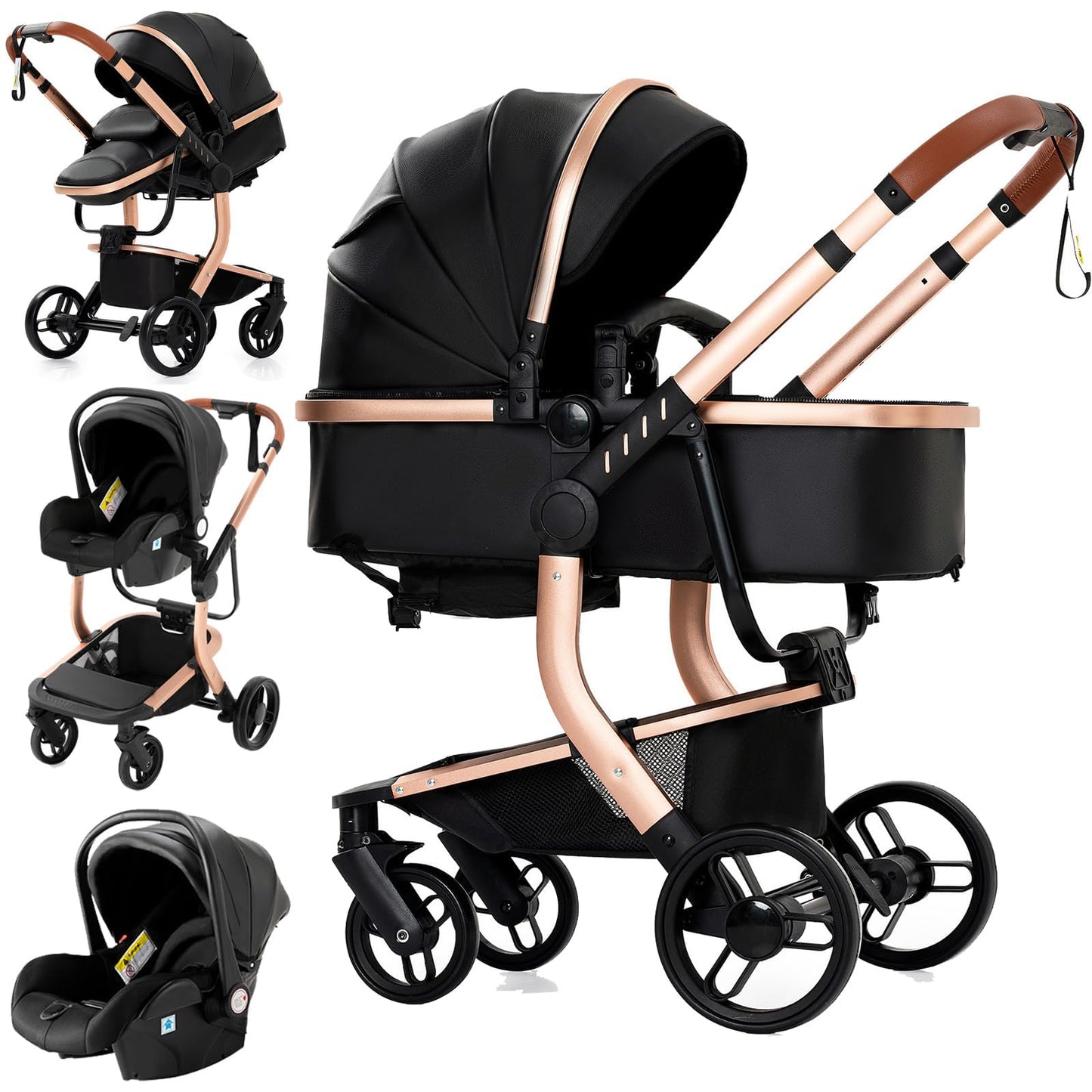 Reenborn 3-in-1 Pushchair, Buggy with Two Reversible Sliding Modes, Pushchair with Frame Aluminium Alloy, Baby Pram, 3-in-1 Complete Set with One-Click Folding Design