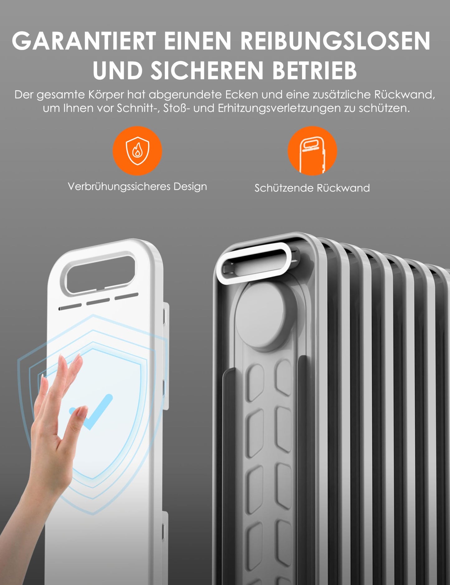 2300W 11 Rippen tragbarer Elektroheizer mit Drehknopfregelung und einstellbarem Thermostat, 3 Heizstufen, Kipp- und Überhitzungsschutz, ultra-leise im Büro & Zuhause