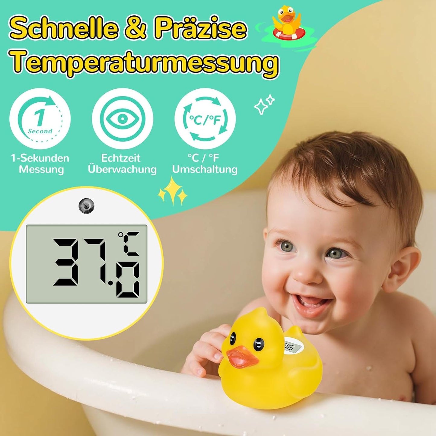 Badethermometer Baby โ Digitales Thermometer fรผr Baby Badewanne