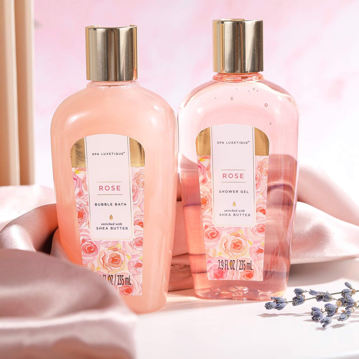 SPA LUXETIQUE Wellness Set für Frauen - 8tlg Rosenduft Bade Geschenkset für Frauen, Geburtstagsgeschenk Beauty Set mit Deko Badewanne