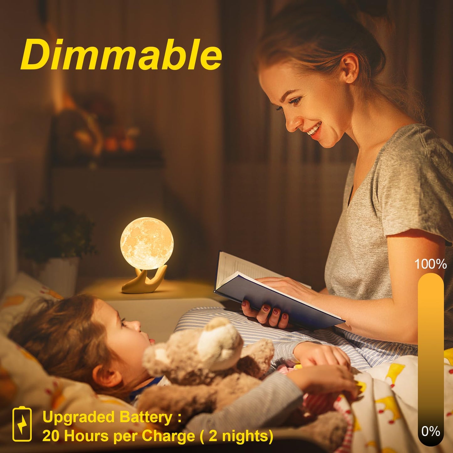 Balkwan Moon Lamp 3D Print - Dimmable USB Charging Touch Lamp for Children and Lovers - Romantic Gift for Birthday and Bedroom (3.5 Inch)