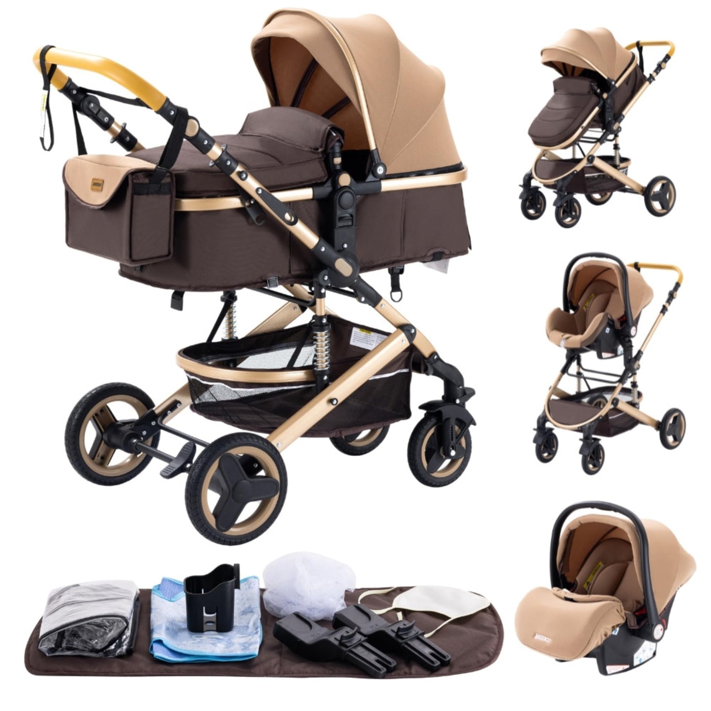 YAZOCO kinderwagen 3 in 1 Buggy Babybett Komplett Set Einem Klick Zusammenklappbarer Kinderwagen, KombiKinderwagen Aluminiumrahmen für Neugeborene