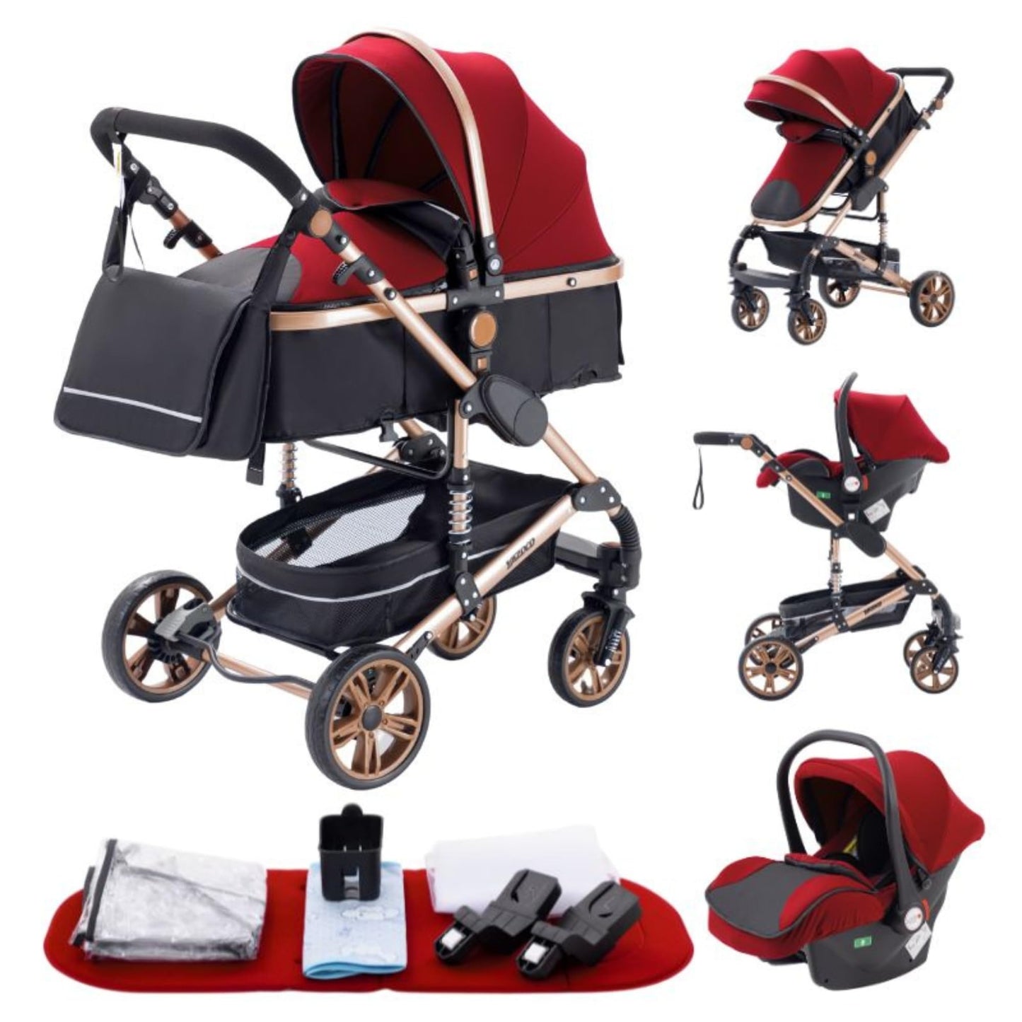YAZOCO kinderwagen 3 in 1 Buggy Babybett Komplett Set Einem Klick Zusammenklappbarer Kinderwagen, KombiKinderwagen Aluminiumrahmen für Neugeborene